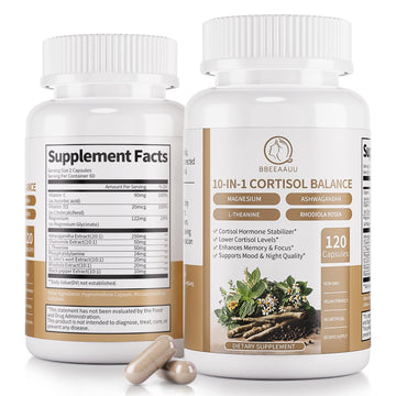 2 Pack Cortisol Supplements for Women & Men - 10-in-1 Cortisol Reducer Manager Detox with Ashwagandha, Magnesium - Lower High Cortisol Levels, Relaxation & Night Support, Non-GMO, 120 Capsules BBEEAAUUAu supplements