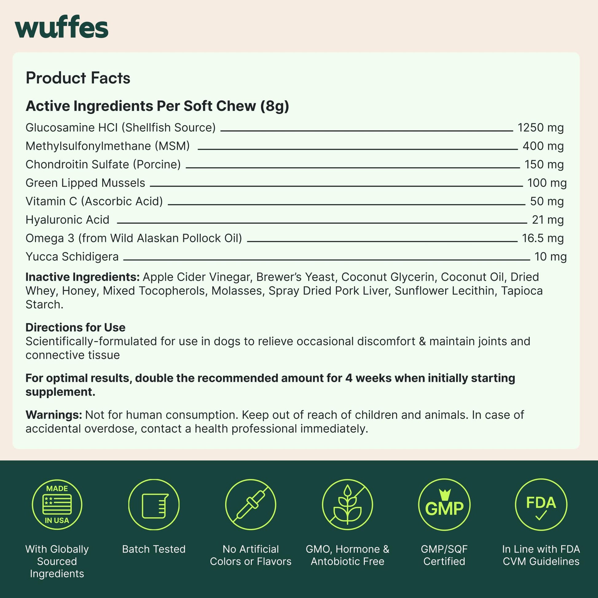 Wuffes Chewable Dog Hip & Joint Supplement - Glucosamine & Chondroitin Chews - Dog Joint Supplements & Vitamins - Extended Joint Care (Large Breed (Over 65 lbs), 60 Chews (Pack of 2)) WuffesAu supplements