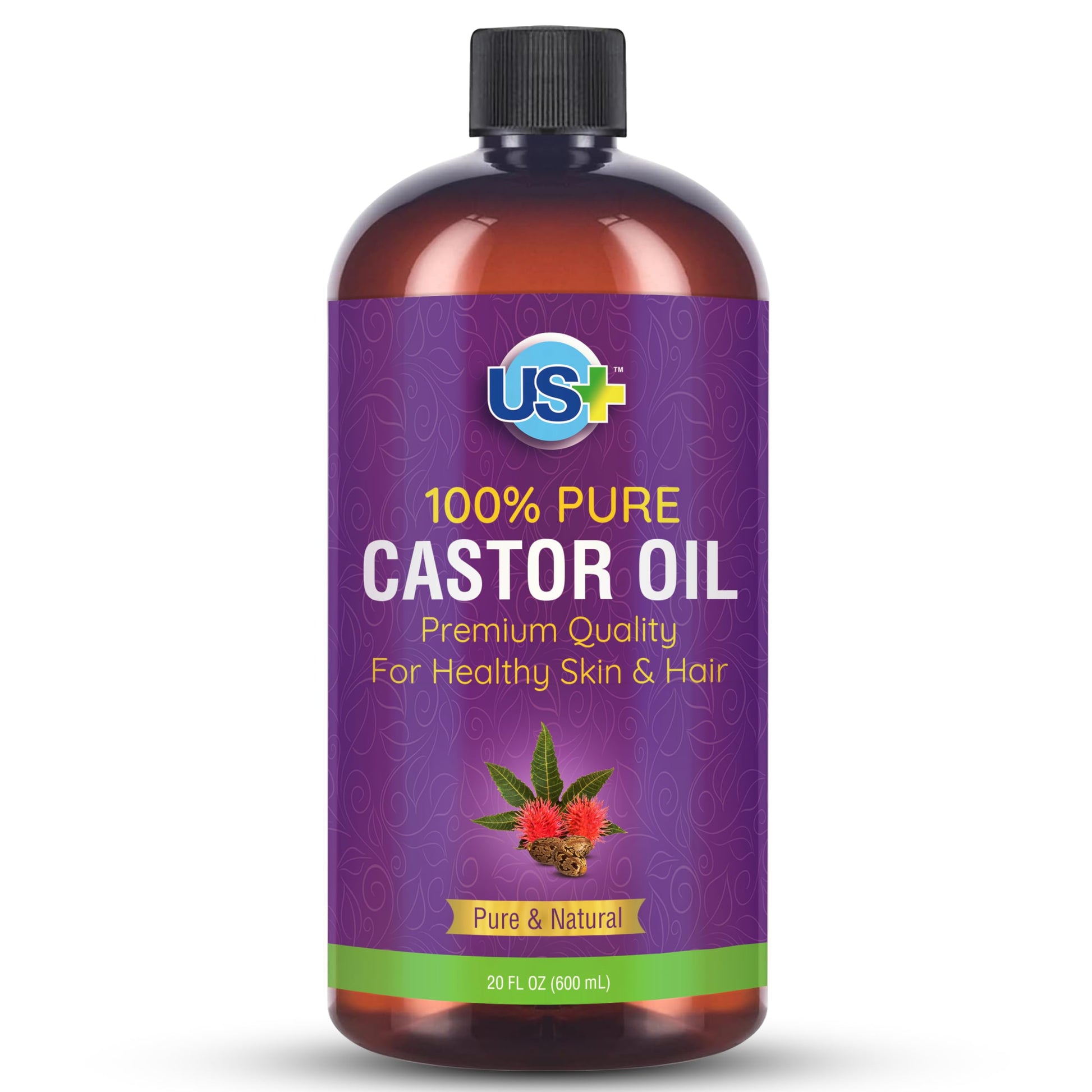 Us+ 20oz 100% Pure Castor Oil - Cold-pressed, Unrefined, Hexane-free - USP Grade - Premium Quality Us+Au supplements