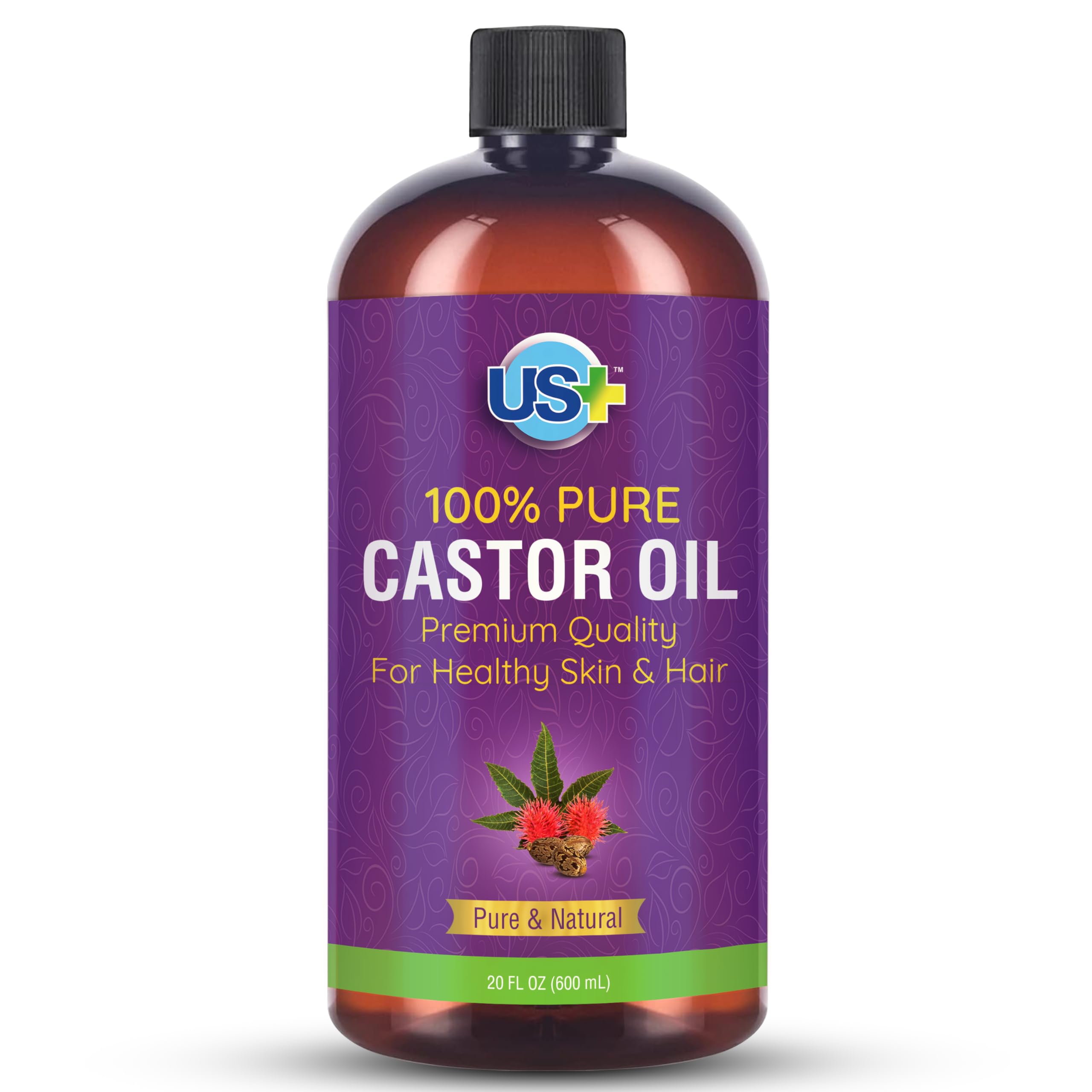 Us+ 20oz 100% Pure Castor Oil - Cold-pressed, Unrefined, Hexane-free - USP Grade - Premium Quality Us+Au supplements