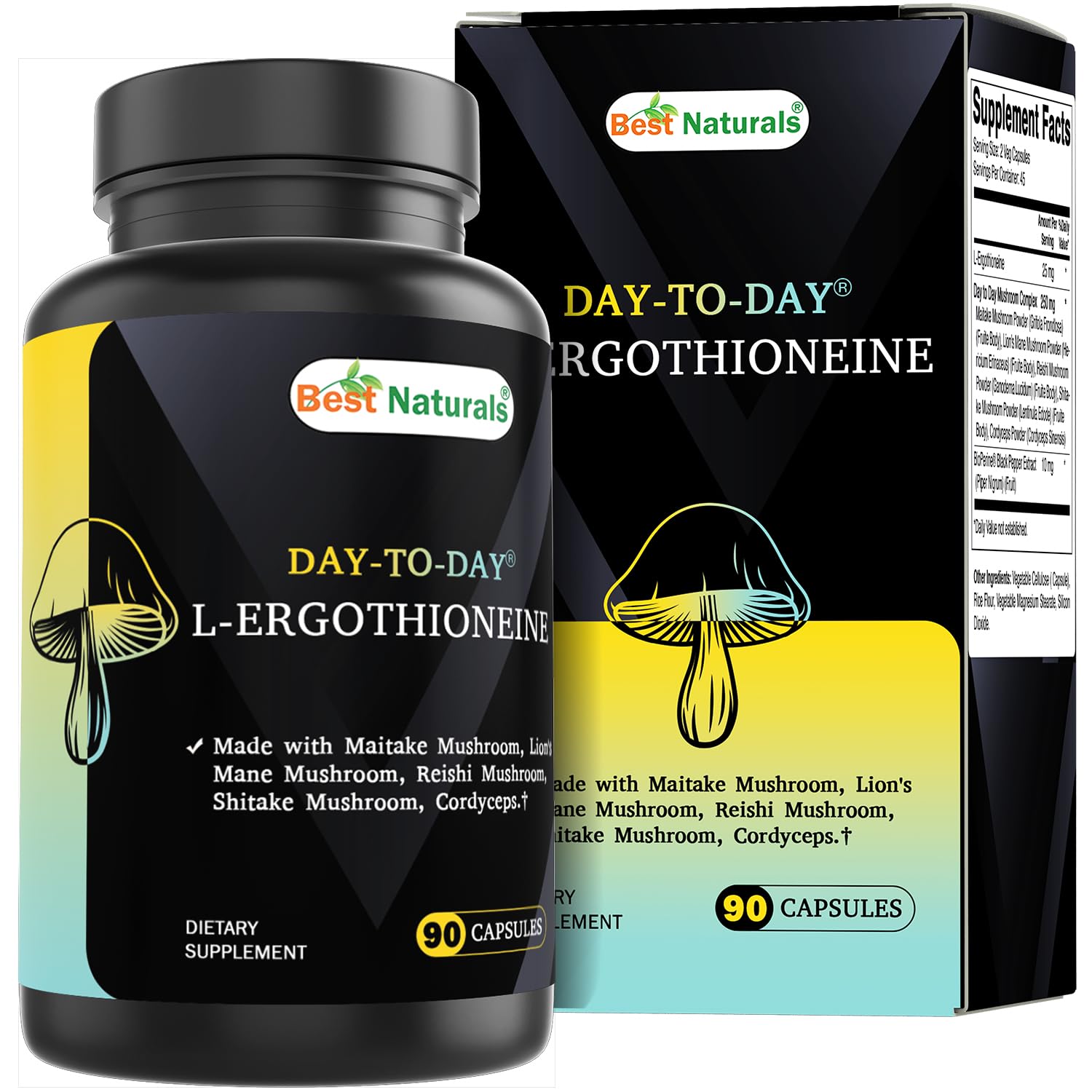 Best Naturals Day-to-Day L-Ergothioneine 25 mg with Maitake Mushrom, Lion's Mane Mushroom, Reishi Mushroom 90 Capsules Best NaturalsAu supplements
