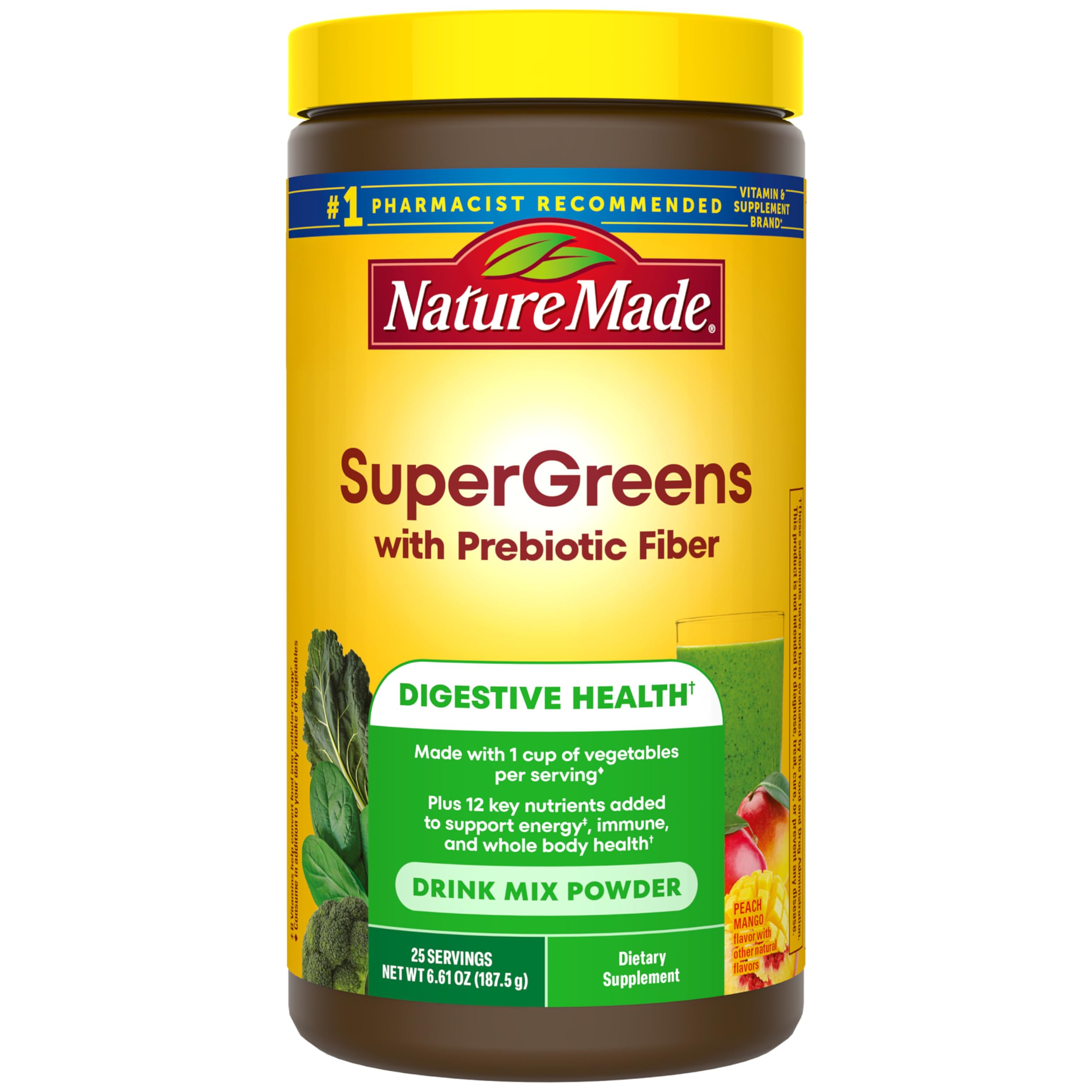Nature Made Super Greens Powder with Prebiotic Fiber Drink Mix, Made with 1 Cup Veggies Per Serving, Fiber Supplement + Vitamins and Minerals, 25 Day Supply Nature MadeAu supplements