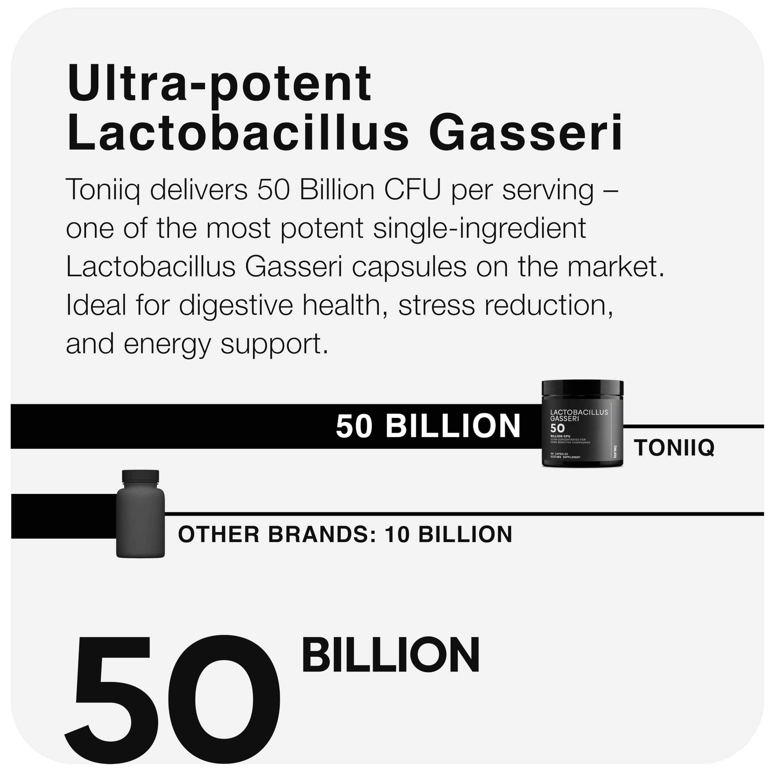 Lactobacillus Gasseri - Ultra High Strength 50 Billion CFU - Delayed Release Capsules - Made with Prebiotic Inulin Fiber - Supports Digestive Health & Gut Flora - Third-Party Lab Tested - 60 Capsules ToniiqAu supplements
