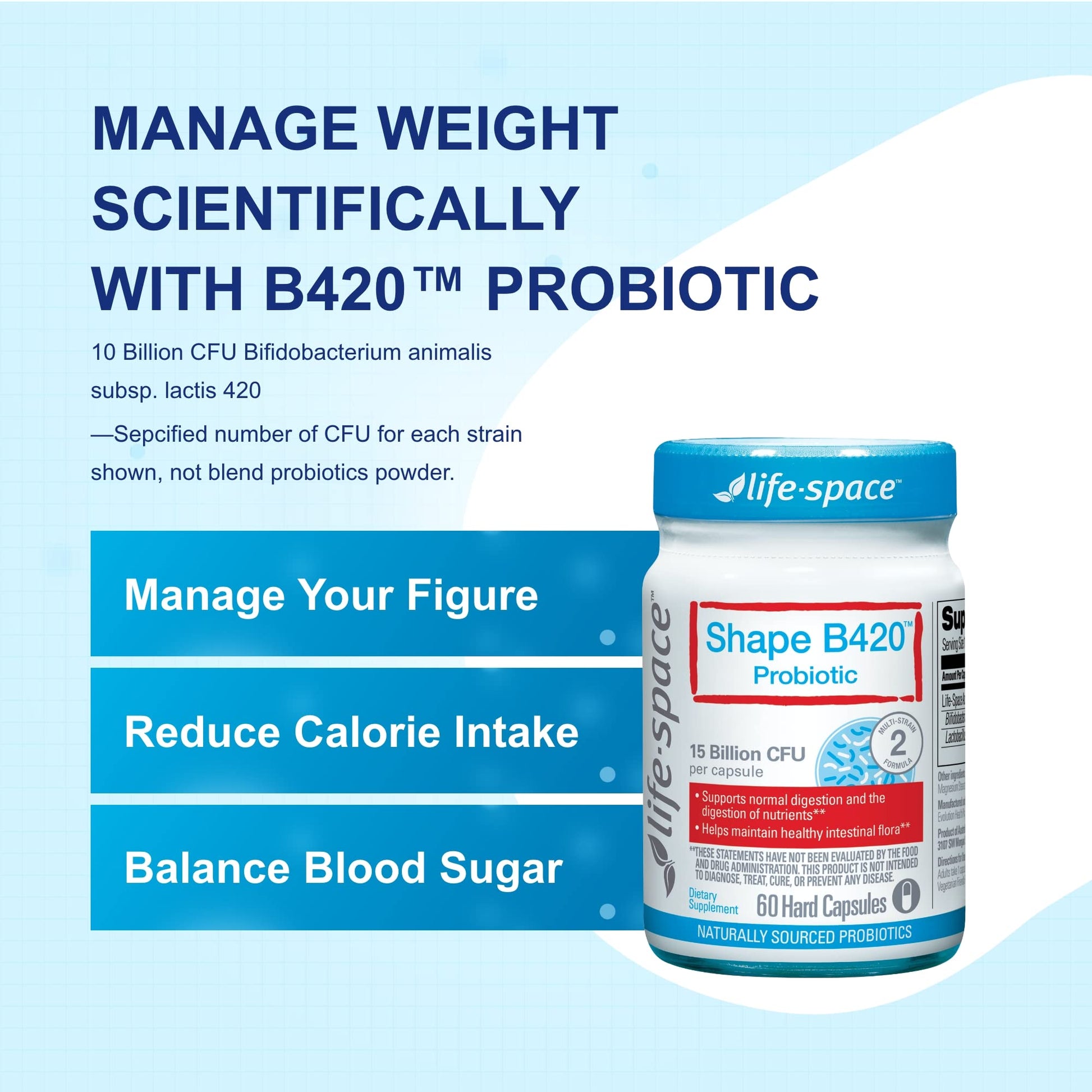Life-Space Shape B420™ Probiotics, Clinically Studied Strains, Supplement for Women and Men Life-SpaceAu supplements