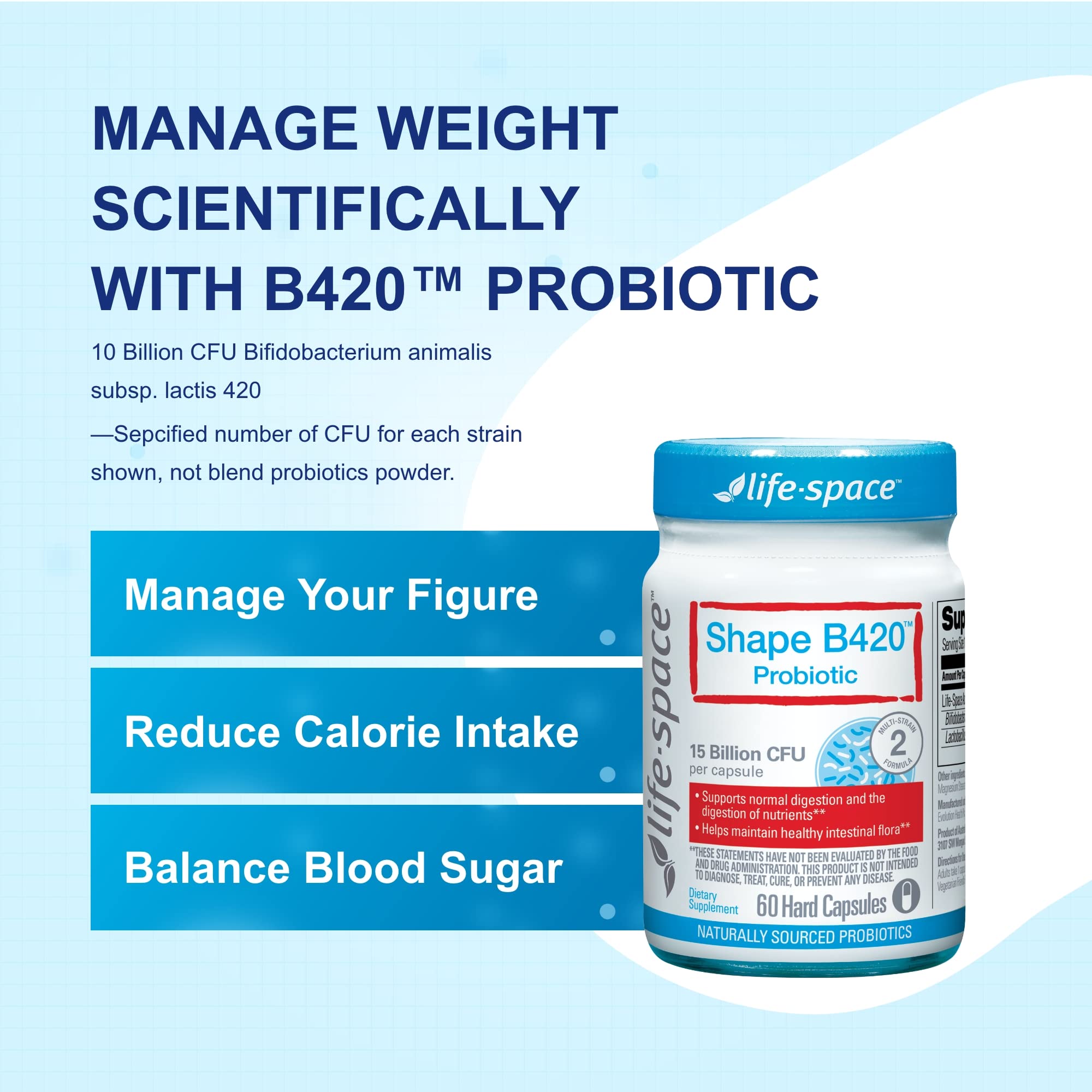 Life-Space Shape B420™ Probiotics, Clinically Studied Strains, Supplement for Women and Men Life-SpaceAu supplements