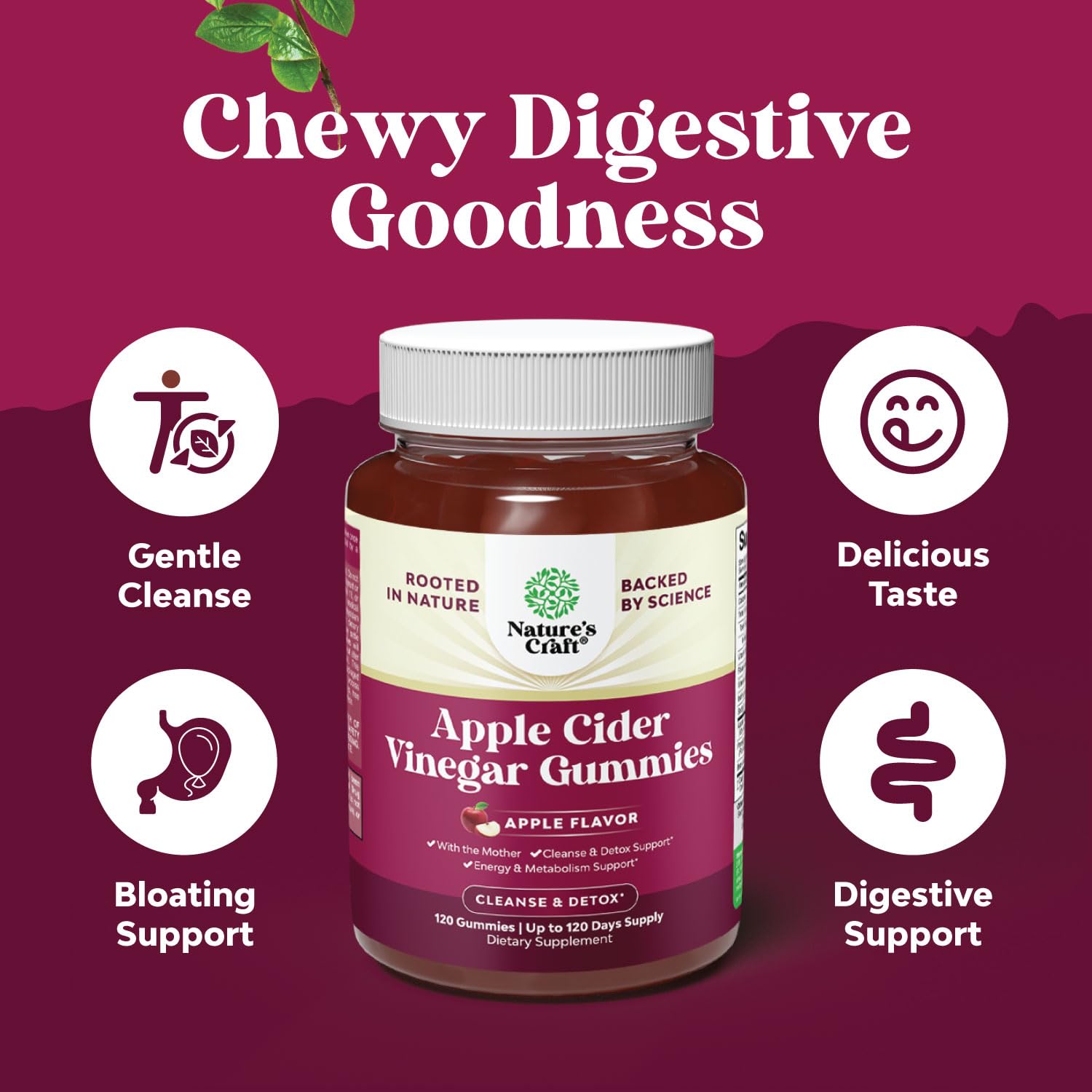 ACV Apple Cider Vinegar Gummies - Natural Energy Supplement ACV with Mother Bio SenseUS supplements