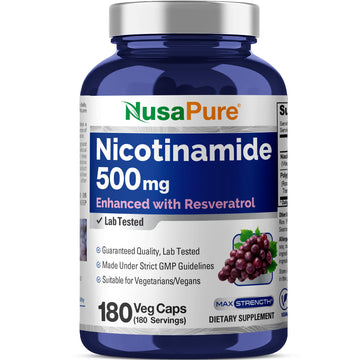 NusaPure Nicotinamide with Resveratrol (Vitamin B-3) 500 mg - 180 Vegetarian Caps (Non-GMO & Vegan) NusaPureAu supplements