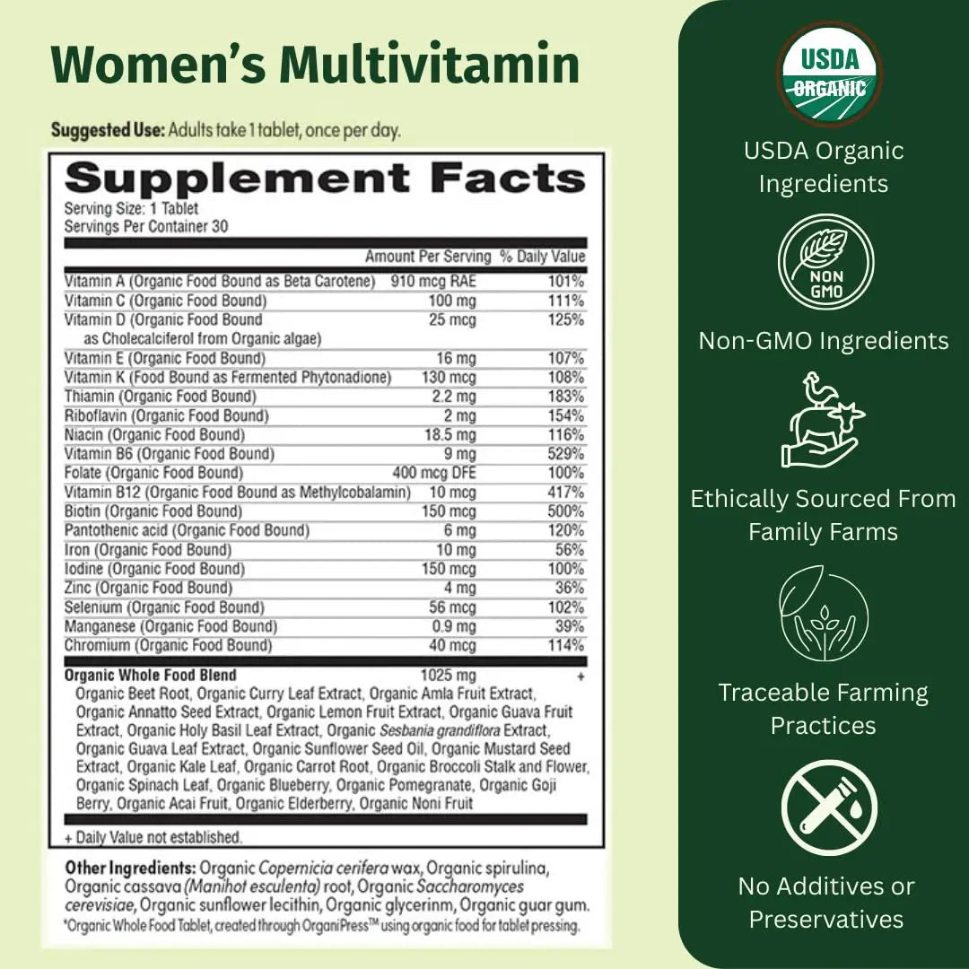 EarthFirst Organic Women’s Multi Once Daily, Women's Multivitamin, Iron, Vitamin B12 & More, 19 Vitamins from Herbs & Superfoods, 30 Count EarthFirst OrganicAu supplements
