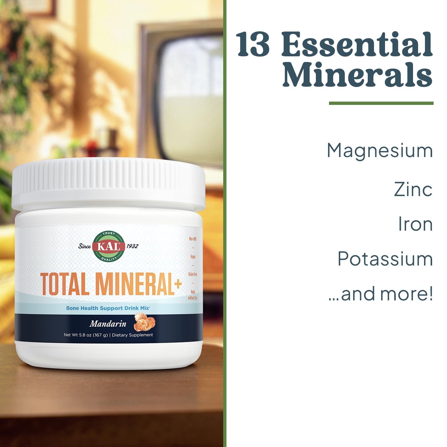 KAL Total Mineral+ Powder - Total Complex - Magnesium Glycinate, Zinc, Calcium and More - Bone Health & Whole Body Support Supplement - Vegan, Non-GMO, Gluten-Free 60-Day Guarantee - 30 Servings KALAu supplements