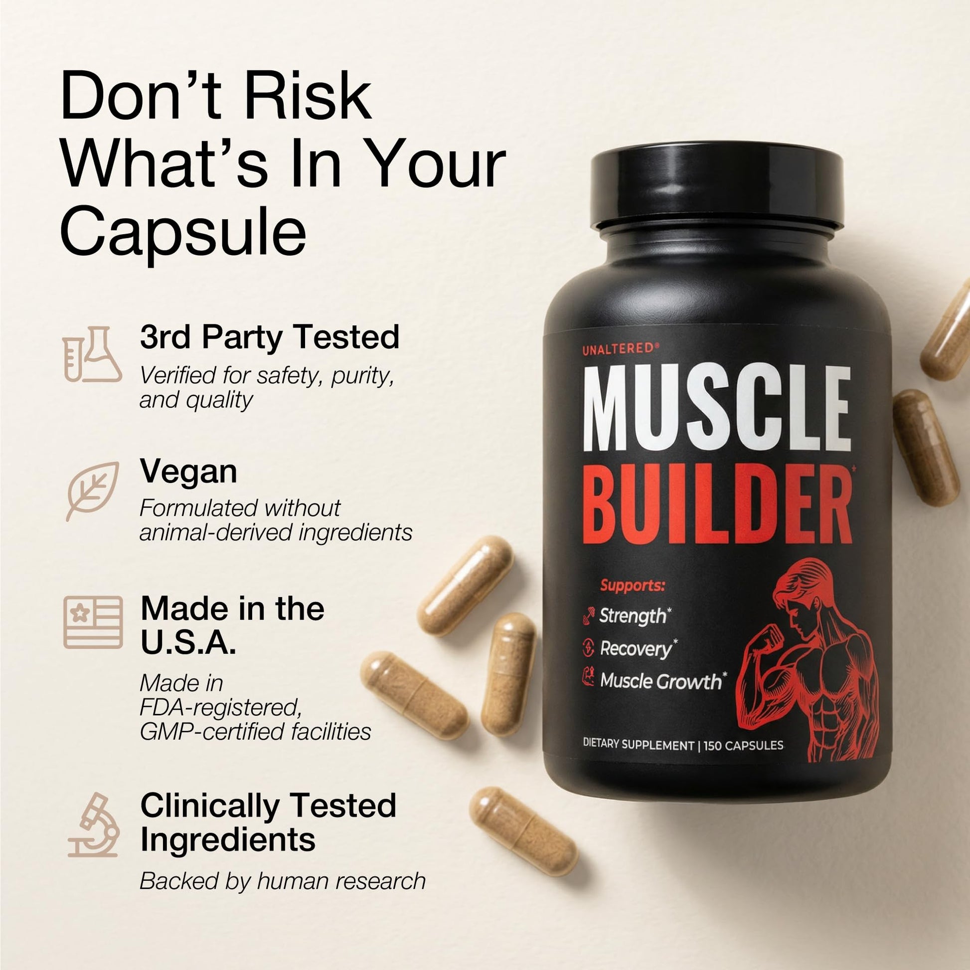 UNALTERED Anabolic Muscle Builder for Men - Growth, Size, Strength - Natural Muscle Building Supplement & Energy Booster - Tribulus Terrestris, Ginseng, Vitamin D3, Ashwagandha - 150 Capsules UNALTEREDAu supplements