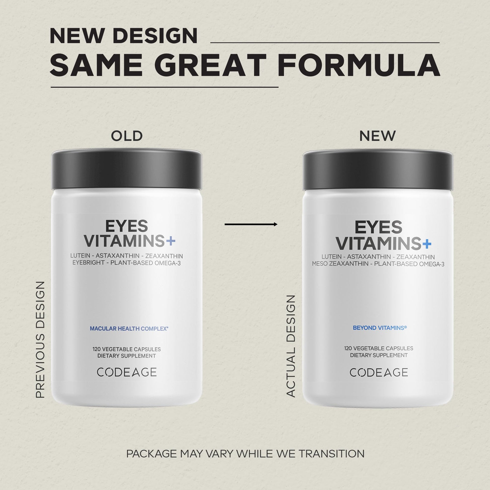 Codeage Eyes Vitamins - AREDS 2 Based Formula Supplement - 2-Month Supply - Vitamins A, C, E, Zinc, Lutein, Astaxanthin, Zeaxanthin, Eyebright, Marigold, Bilberry, Saffron, Omega-3-120 Capsules CodeageAu supplements