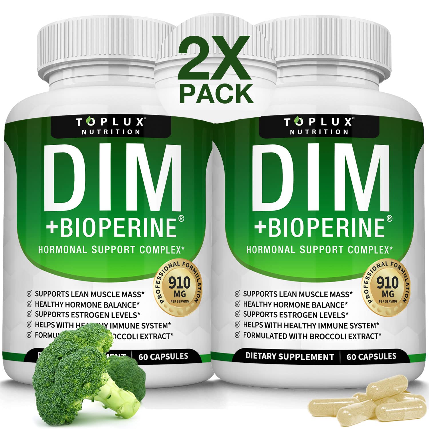 Dim Supplement 910 mg Plus BioPerine Complex - Diindolylmethane to Support Hormone Balance TopluxAu supplements