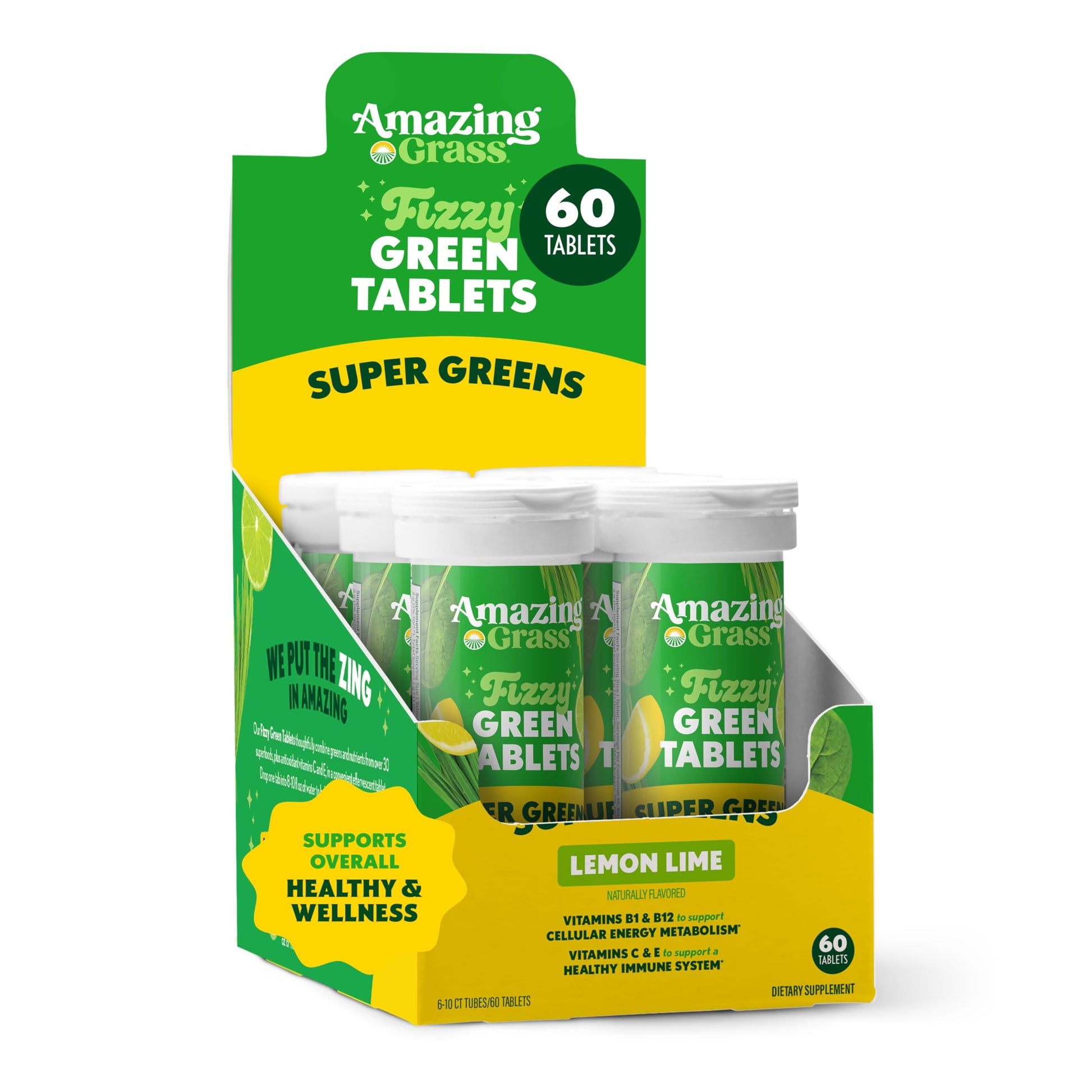 Amazing Grass Effervescent Tablets: Green Superfood Water Flavoring Tablet with Antioxidants & Alkalizing Greens, Lemon Lime, 60 Count Amazing GrassAu supplements