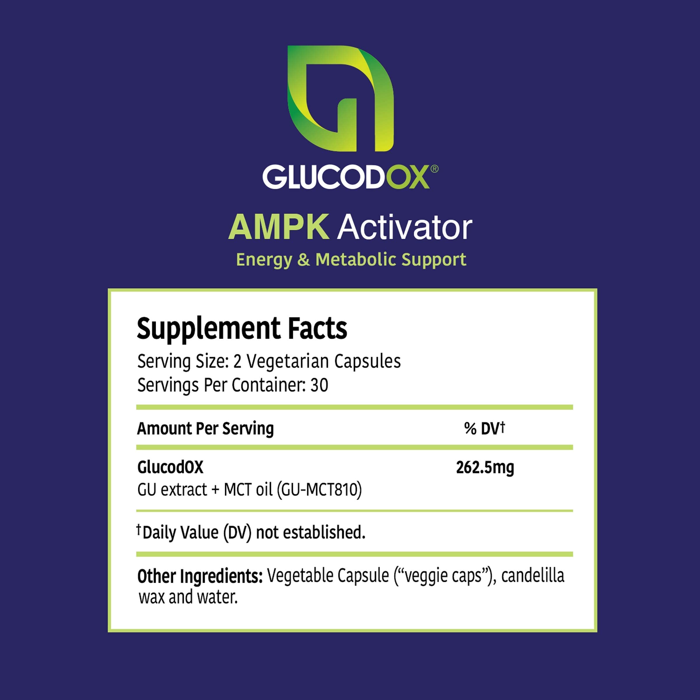 GlucodOX AMPK Activator Supplement – AMPK Enzyme, Metabolism Booster, Guggul Supplement for Body Management & Longevity – Vegan Metabolic Support - 30 Day Supply (60 Capsules) GlucodOXAu supplements