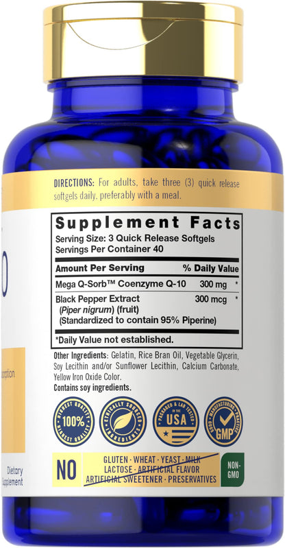 Carlyle CoQ10 300mg | 120 Softgels | Mega Q-Sorb Coenzyme Q-10 | with Black Pepper CarlyleUS supplements