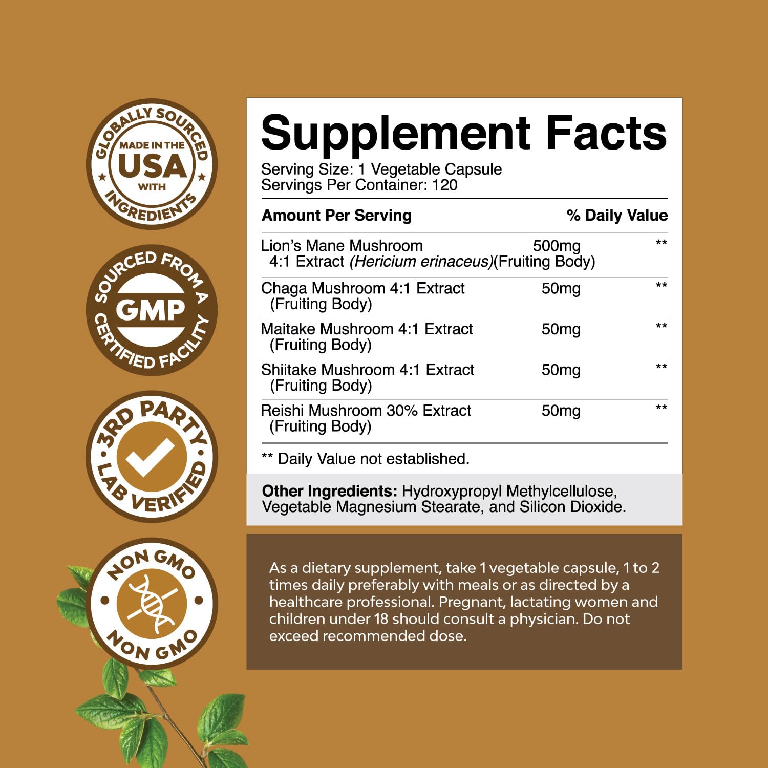 Advanced Lion's Mane Mushroom Supplement - Lions Mane Supplement Capsules with Reishi Chaga Maitake & Shiitake for Brain Health Memory Support & Focus - Nootropic for Mental Clarity - 120 Count Natures CraftAu supplements