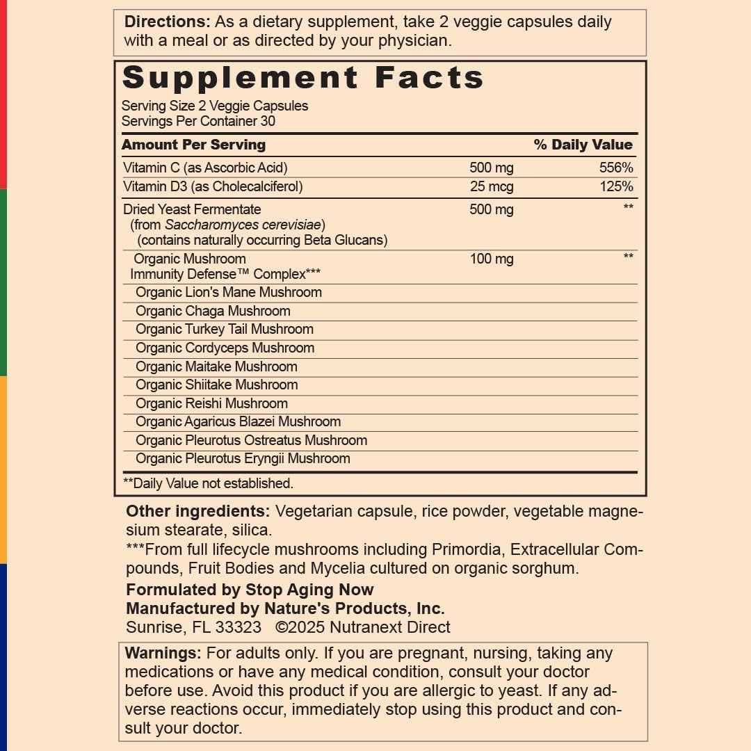 Stop Aging Now - Immune Support - with Vitamin C, Vitamin D3 and Mushroom Complex - 60 Vegetarian Capsules Stop Aging NowAu supplements