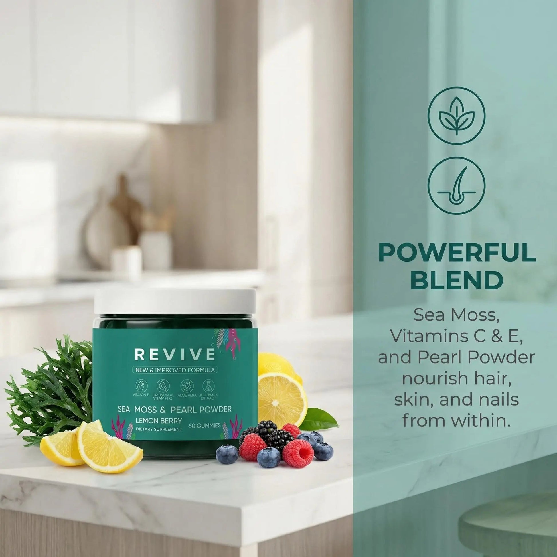 Balmbare Revive Gummies for Hair Loss - Sea Moss Gummies with Vitamin C, Vitamin E, Aloe Vera, Pearl Powder Supports Faster Hair Growth RulinalAu supplements