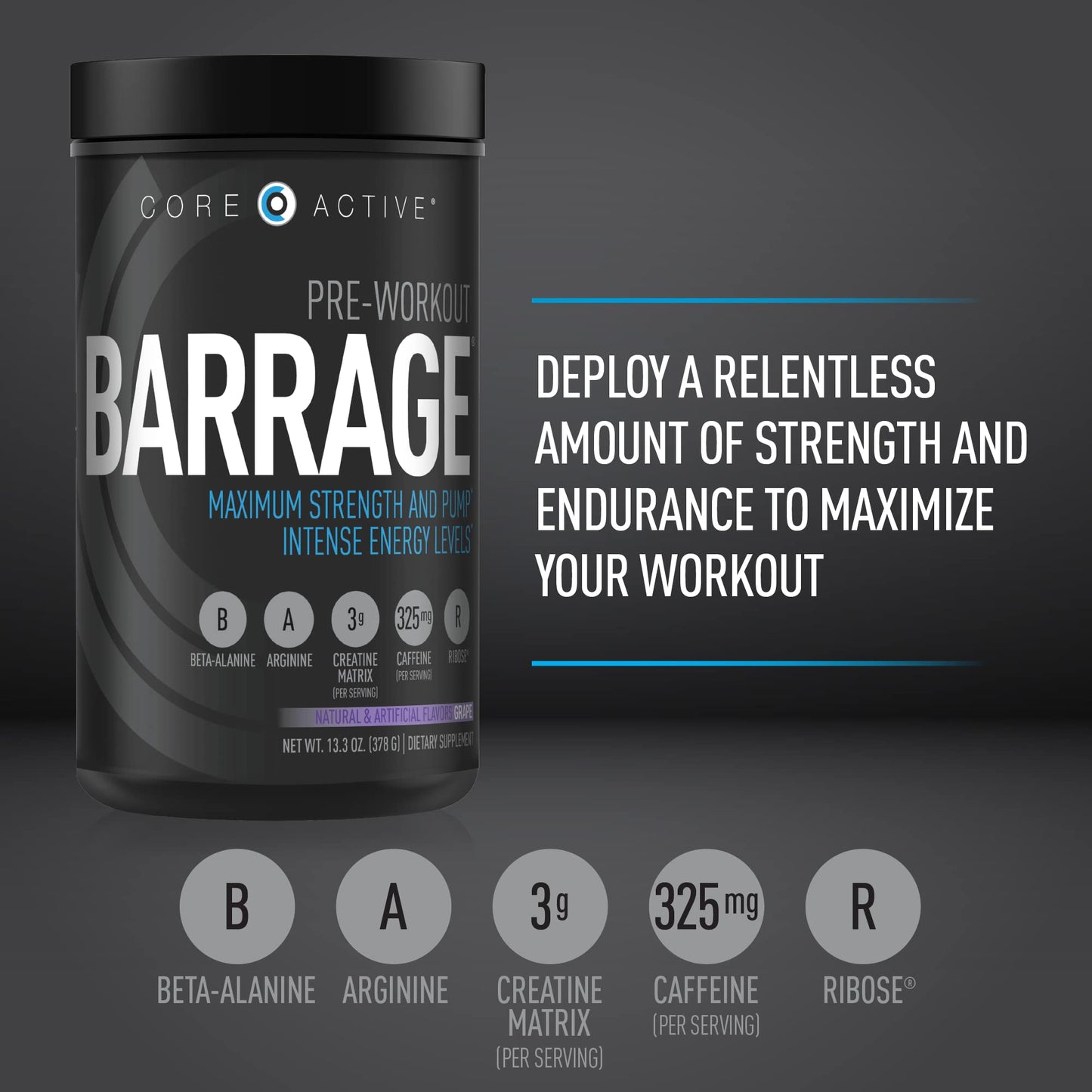 (CORE)ACTIVE Barrage Pre Workout Powder - Preworkout for Women & Men, Creatine (CORE)ACTIVEUS supplements