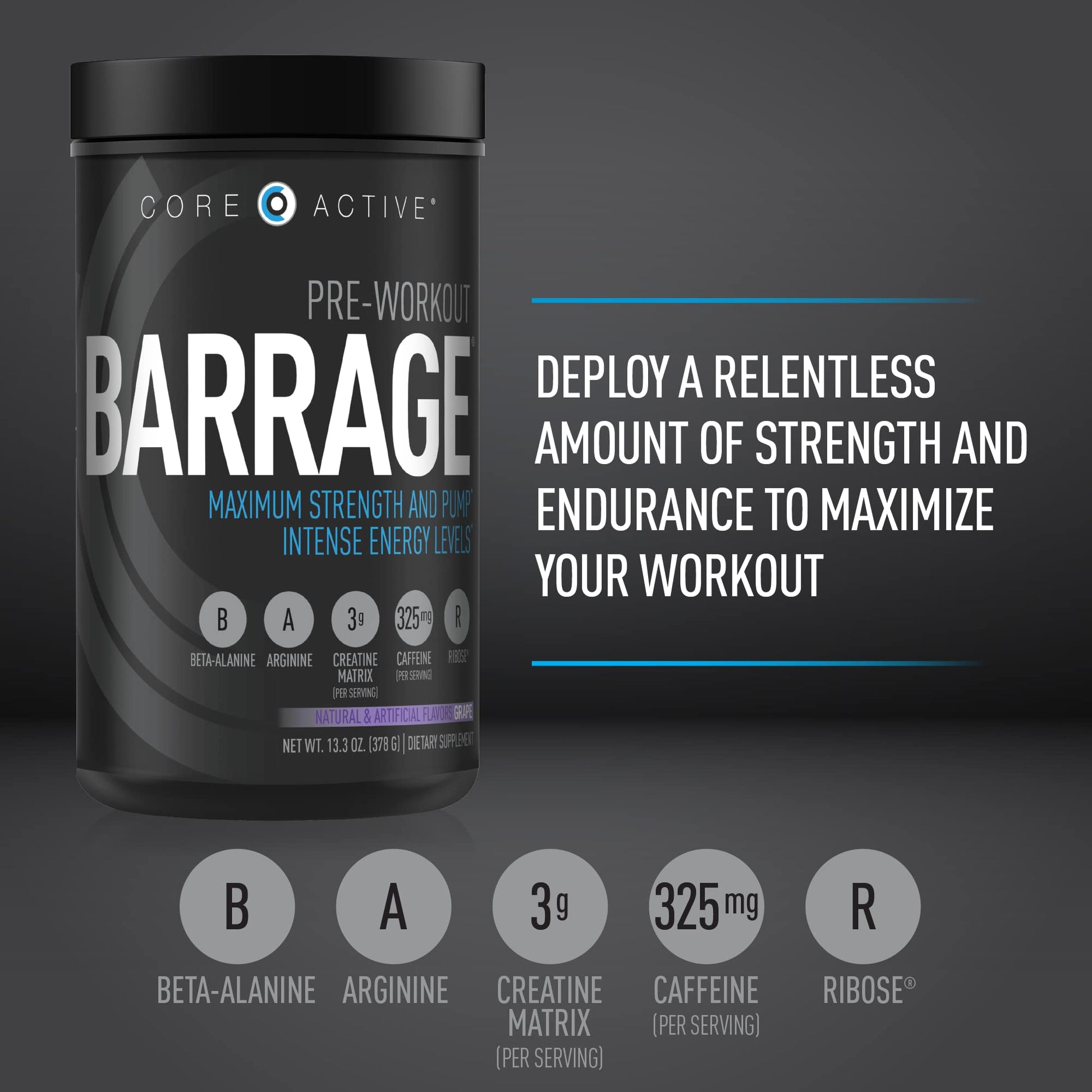 (CORE)ACTIVE Barrage Pre Workout Powder - Preworkout for Women & Men, Creatine (CORE)ACTIVEAu supplements