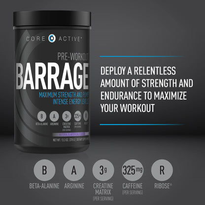 (CORE)ACTIVE Barrage Pre Workout Powder - Preworkout for Women & Men, Creatine (CORE)ACTIVEUS supplements