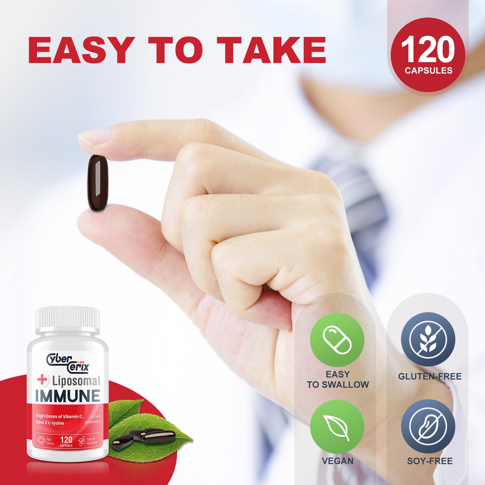 CyberCerix Advanced Liposomal Immune Supplement, Complex with L-Lysine 1,500mg, Vitamins, Minerals & Herbal Extracts, Comprehensive Daily Wellness Blend for Men & Women - 120 Capsules CyberCerixAu supplements