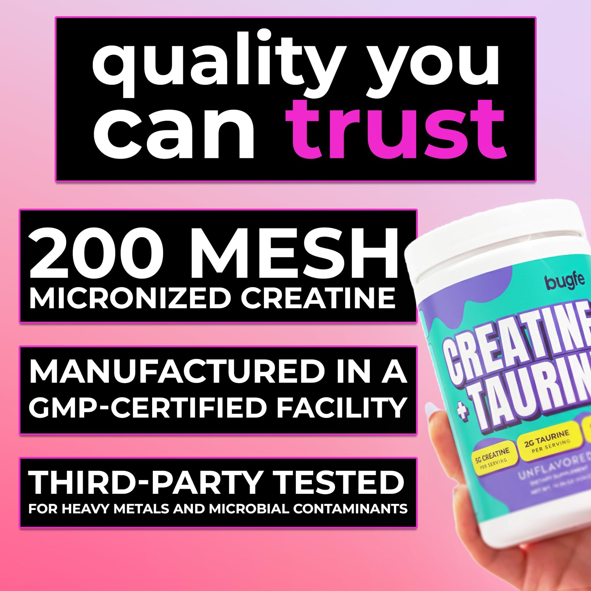 Creatine with Taurine for Women & Men - Unflavored Micronized Creatine Monohydrate Plus Taurine Powder to Support Muscle Strength, Recovery & Brain Health (60 Servings) BugfeAu supplements