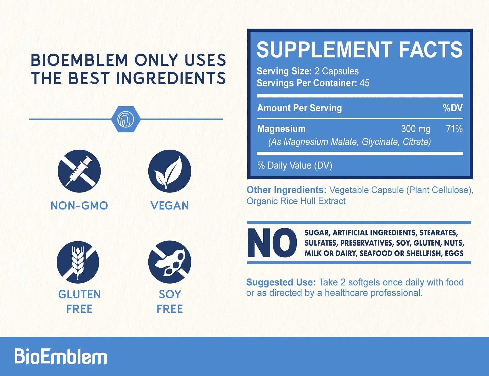 BioEmblem Triple Magnesium Complex | 300mg Magnesium Glycinate, Malate & Citrate | High Absorption Chelated Formula | Vegan, Non-GMO, Gluten-Free | 90 Capsules BioEmblemnz supplements