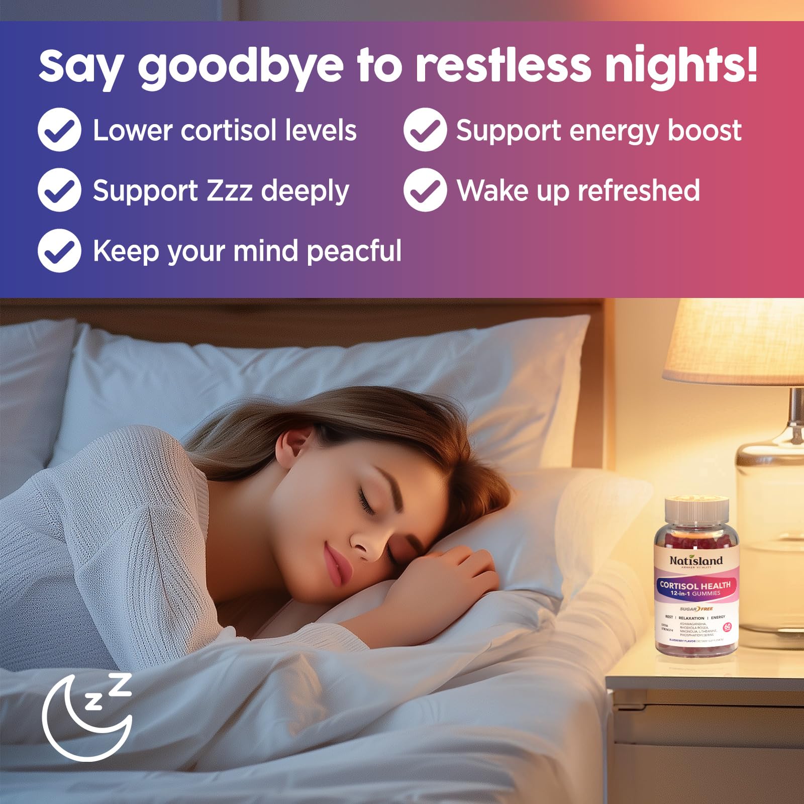 Cortisol Gummies, 12-in-1 Cortisol Reducer, with Magnesium Glycinate, Ashwagandha, L-Theanine, Phosphatidylserine, Vitamin B6 & D3, Rhodiola Rosea, for Men & Women, Sugar-Free, Vegan, NON-GMO, 60CT NATISLANDAu supplements