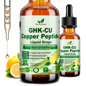 Vita PLynxera GHK-CU Peptide Supplement Liquid Drops, Premium 6-in-1 GHK CU Copper Peptides w. Marine Collagen Hyaluronic Acid Biotin for Anti-Aging, Skin Hair Growth Support, Oral Drops丨Women Men Vita PLynxeraAu supplements