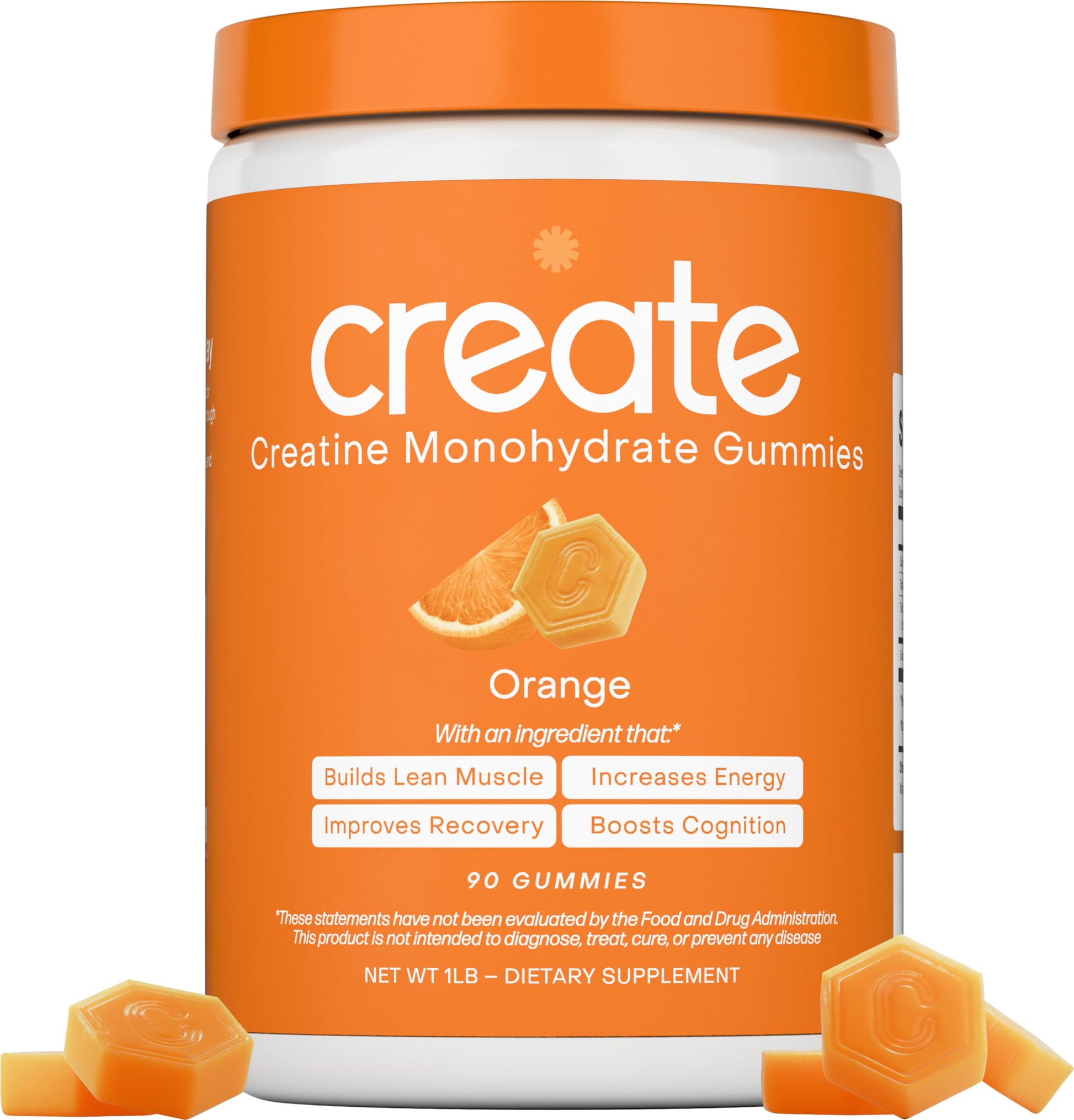 Create Creatine Monohydrate Gummies for Men & Women, Boost Focus, Strength, and Endurance, Anti-Melting Formula, Vegan, Gluten-Free, Non-GMO, 1.5g of Creatine per Gummy (Orange) CreateAu supplements