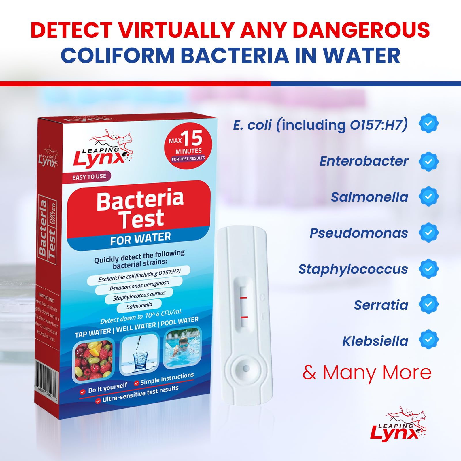 Bacteria Water Test Kit – Coliform, E. coli & Salmonella Detection for Well & Tap Water | Rapid Home Drinking Water Screening Kit with Lab-Quality Results | Leaping Lynx Leaping LynxAu supplements