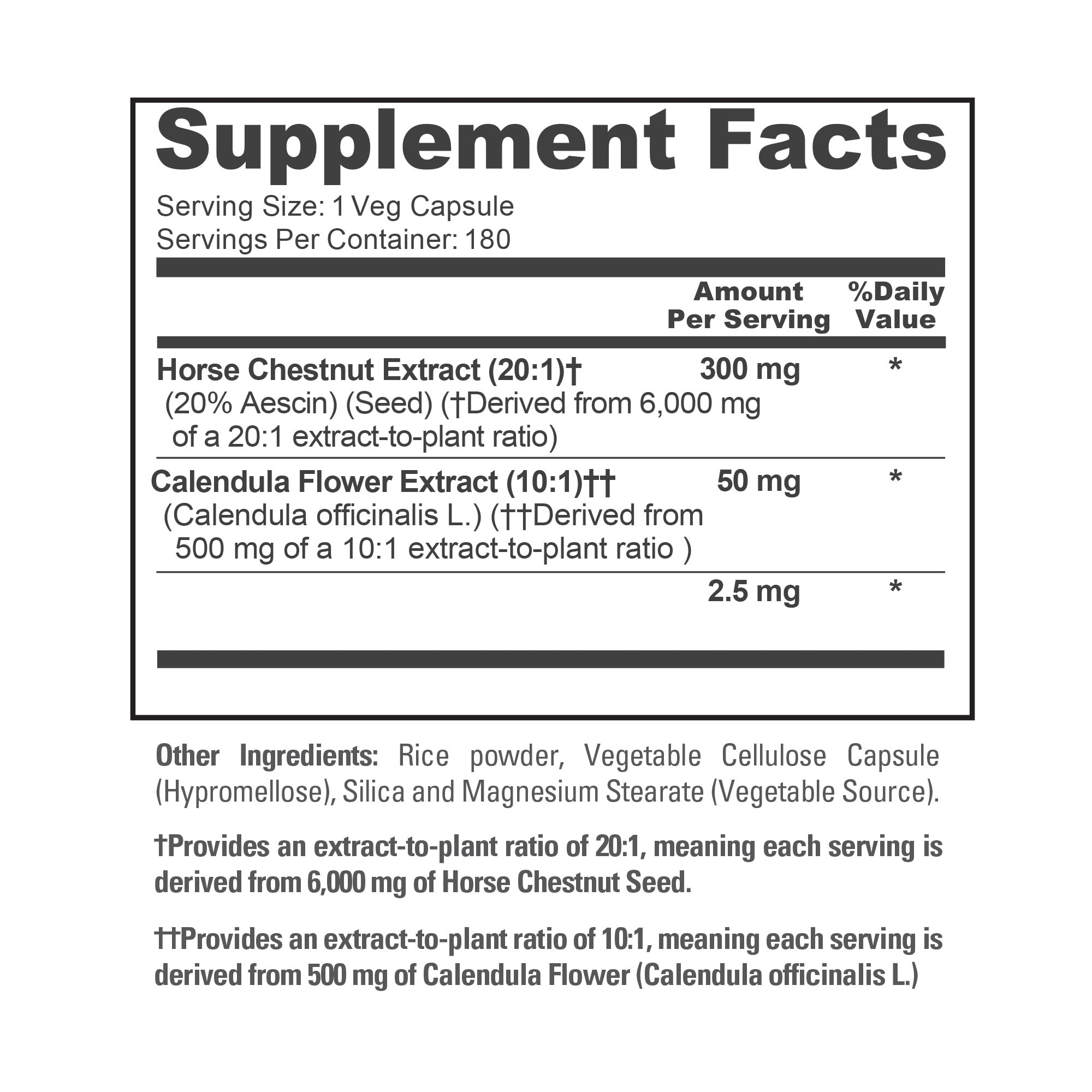 NusaPure Horse Chestnut 20:1 Extract, 300 mg Equivalent to 6,000mg 180 Veggie Caps Non-GMO, Vegan, BioPerine, Calendula Flower NusaPureAu supplements