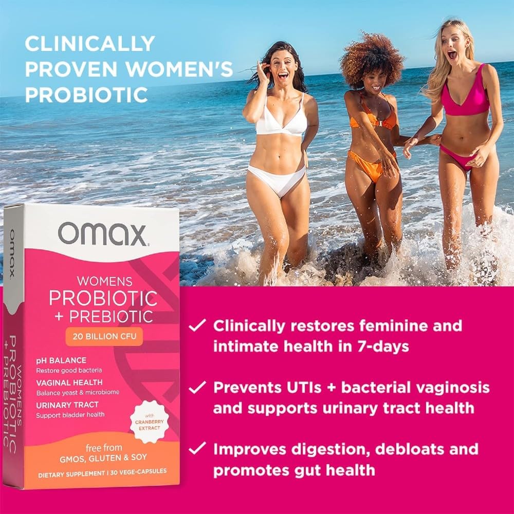 2 Pack Omax Prebiotics & Probiotics for Women, pH Balance, Vaginal Health, Urinary Tract, Yeast Omax3Au supplements