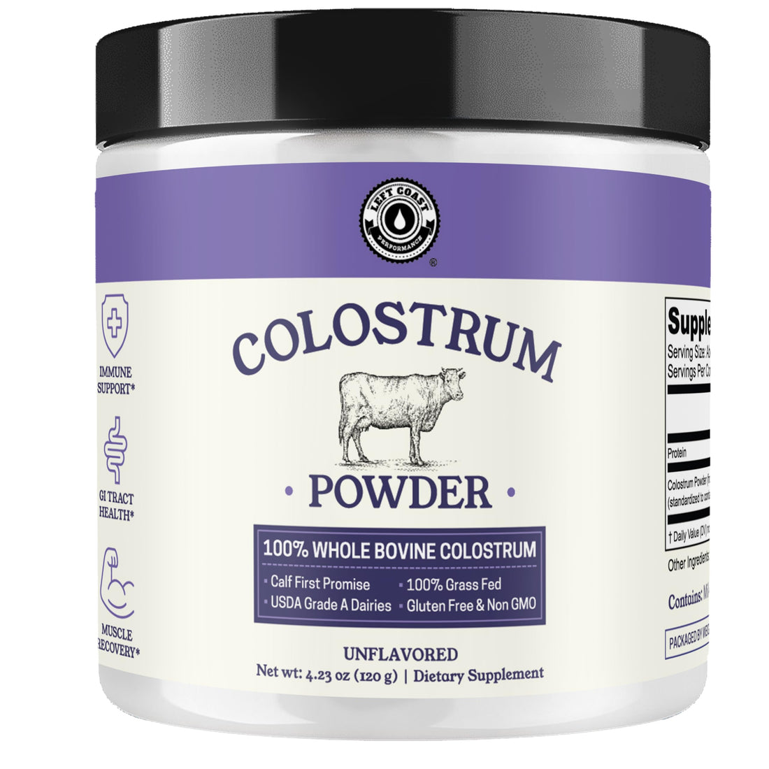 Colostrum Powder – USA Sourced Bovine Colostrum for Humans for Immune Support, Gut Health, Muscle Recovery - Single Ingredient, No Additives, Grass Fed, Non-GMO Colostrum Supplement for Women and Men Left Coast PerformanceAu supplements