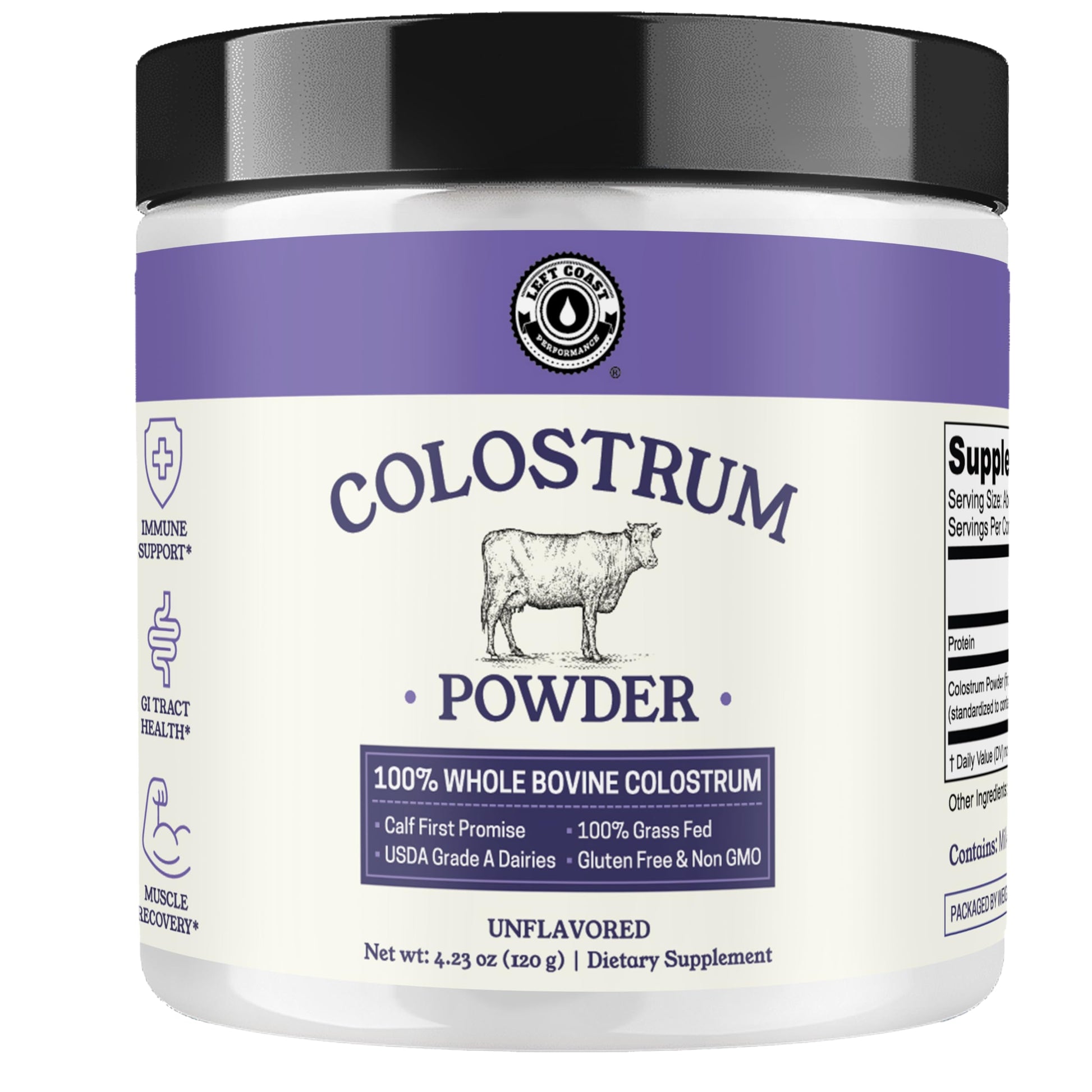 Colostrum Powder – USA Sourced Bovine Colostrum for Humans for Immune Support, Gut Health, Muscle Recovery - Single Ingredient, No Additives, Grass Fed, Non-GMO Colostrum Supplement for Women and Men Left Coast PerformanceAu supplements