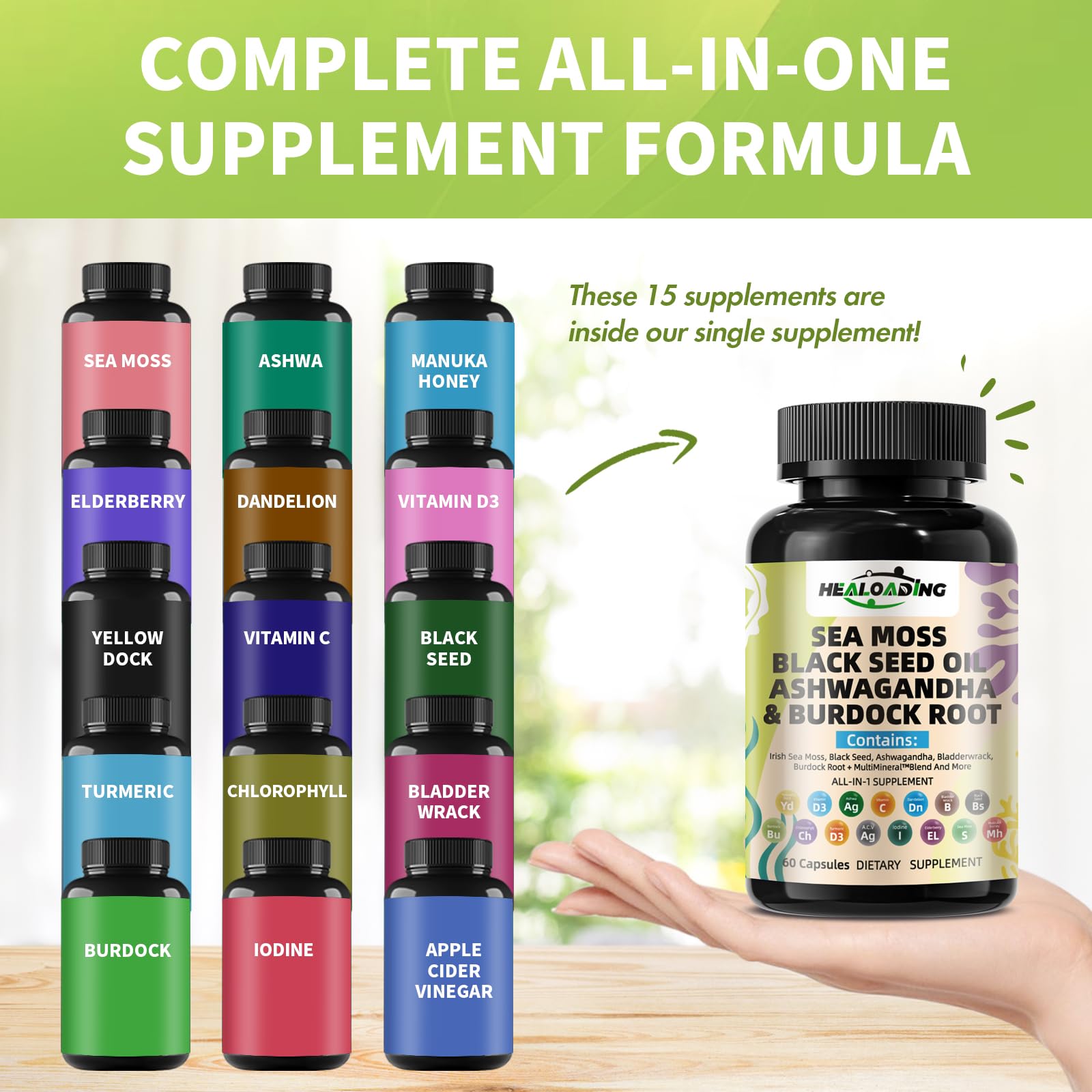 HEALOADING Sea Moss Capsules：Wildcrafted Organic Irish Seamoss & Bladderwack - Rich in Minerals, Supports Thyroid Health, Digestion, Skin & Immune System - Vegan, Non-GMO HEALOADINGAu supplements