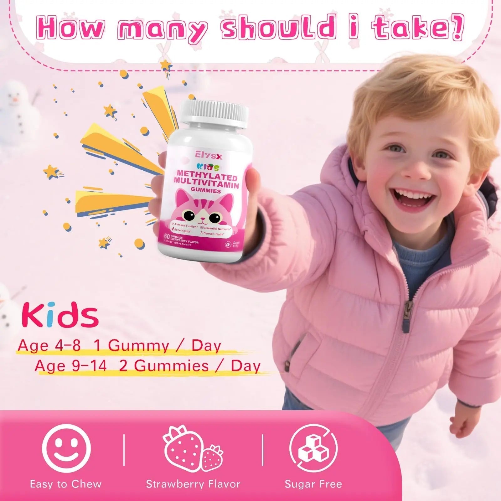 Elysx Kids Methylated Multivitamin Chewable Gummies, MTHFR Supplement with L Methylfolate, Magnesium, Biotin, Choline ElysxAu supplements