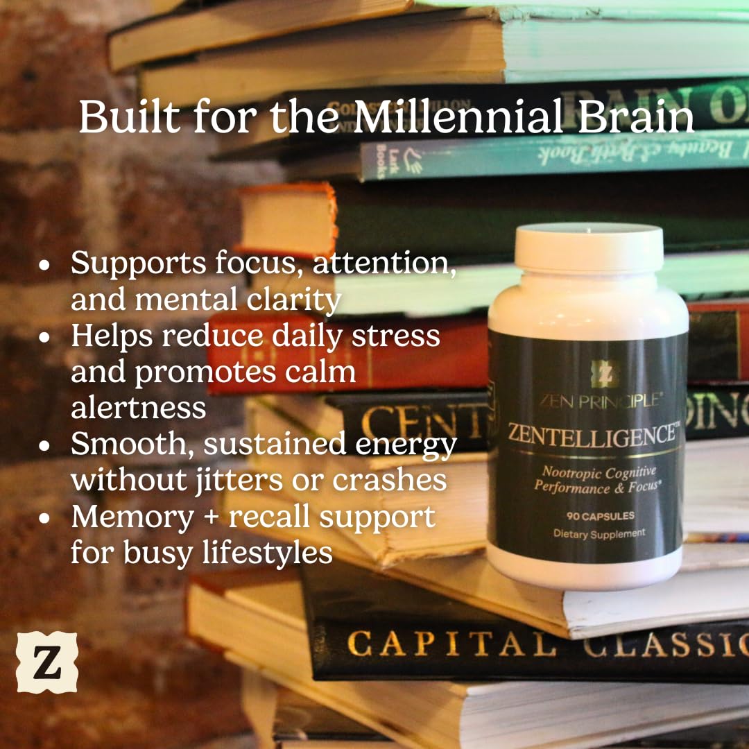 Zen Principle Zentelligence™ Focus Nootropic Supplement for Students & Professionals | Energy, Memory & Stress Support | Jitter-Free Formula with L-Theanine, Ginkgo Biloba, Huperzine A. 90 Capsules Zen PrincipleAu supplements