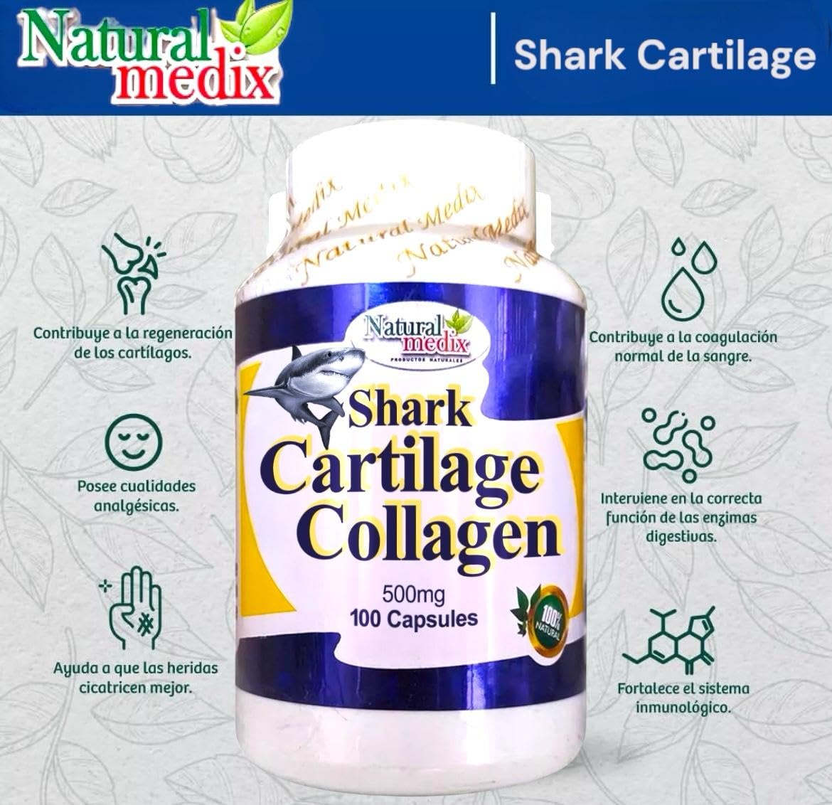 Natural medix Cartilage – Joint Support Supplement with Glucosamine, Collagen & Magnesium – 100 Caps - Cartílago de Tiburon Natural medixAu supplements