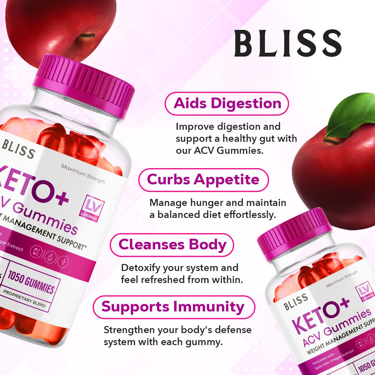 5 Pack - Bliss Keto ACV Gummies Advanced Weight Loss, Bliss ACV Active Gummies LIVORKAUS supplements