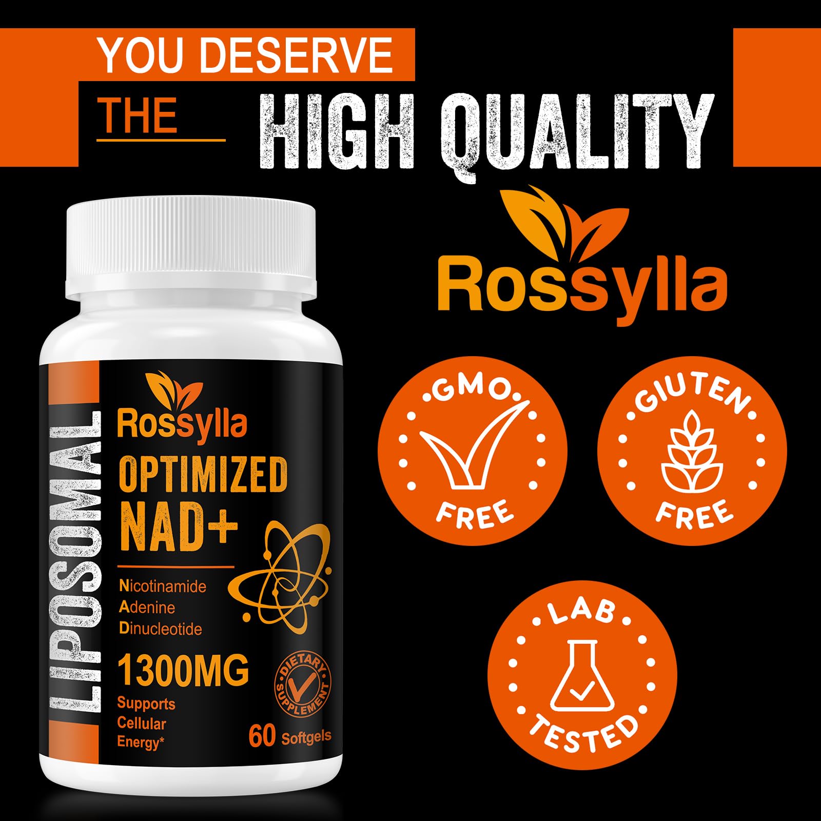 Rossylla 1300 MG Liposomal NAD+ Supplement | Highest Absorption | Purest NAD Supplemet to Boost NAD+ Effetively | Boosting NAD+ Supplement for Aging Defese, Cellular Energy, Longevity | 120 Count RossyllaAu supplements