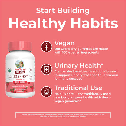 MaryRuth Organics Organic Cranberry Gummies - 500mg Supplement | Urinary Tract Health for Women | with D Mannose | Traditional Use MARYRUTH'SUS supplements