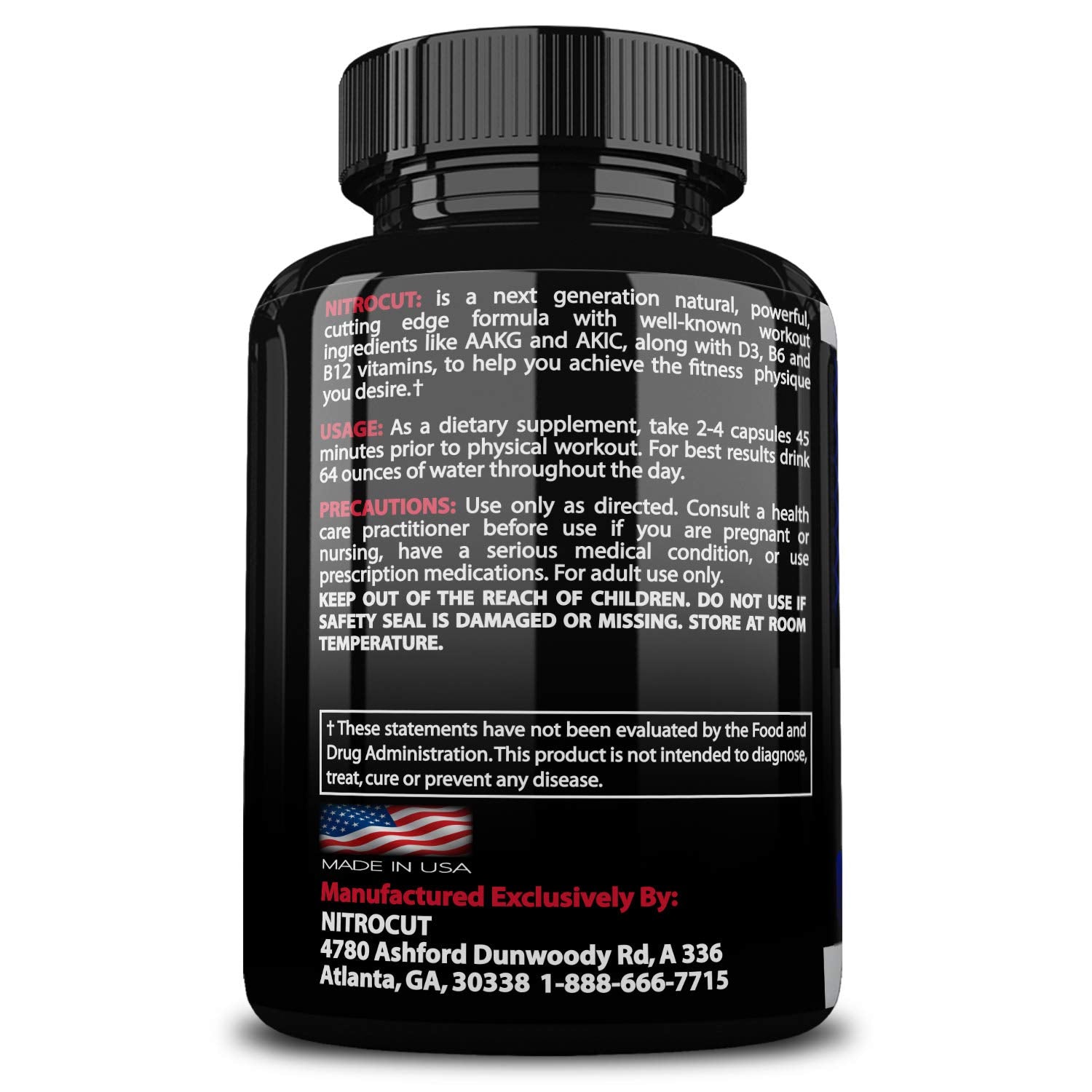 NITROCUT Pre Workout Supplement -120 Capsules - Nitric Oxide Supplements - l arginine NITROCUTAu supplements