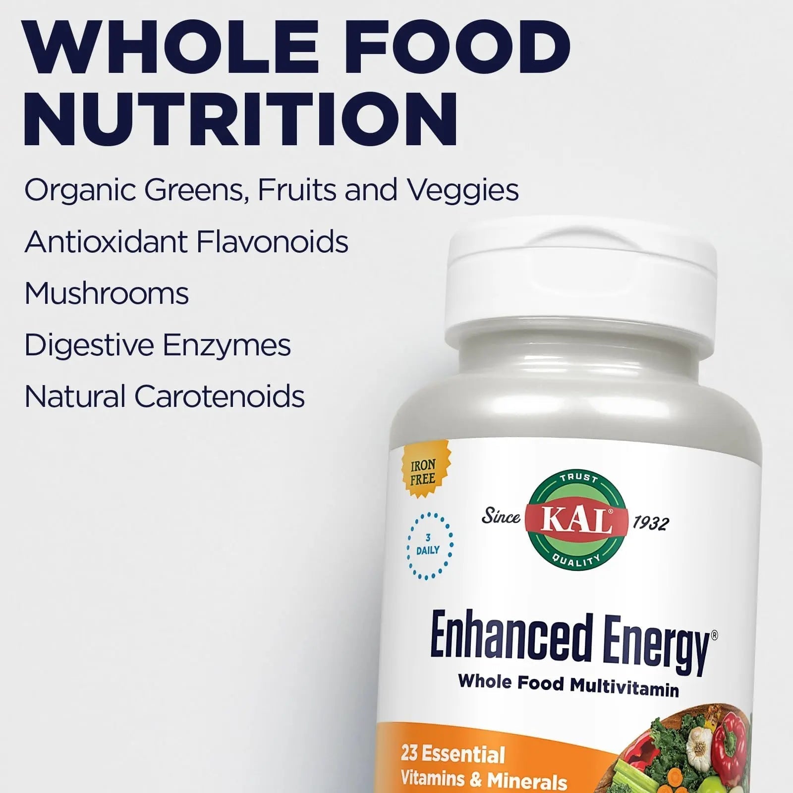 KAL® Enhanced Energy Multivitamin | Whole Food Based Vitamins & Minerals w/ Antioxidants, Digestive Enzymes & Natural Carotenoids | 180 Capsules KALAu supplements