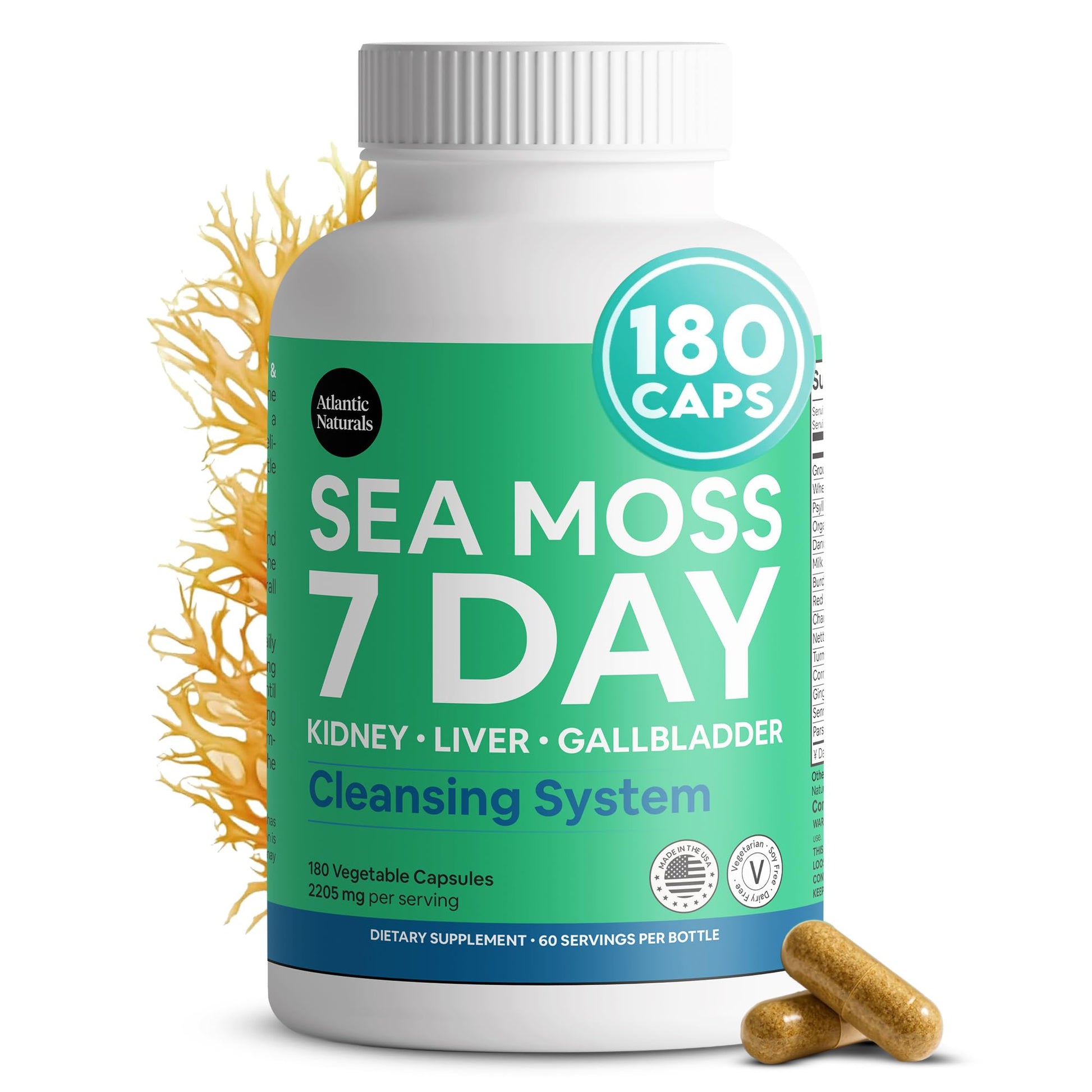 Atlantic Naturals Sea Moss Capsules – 7 Day Herbal Blend for Liver & Gallbladder Wellness – with Dandelion Root, Milk Thistle, Burdock Root, Red Clover & Chanca Piedra – 180 Count Sea Moss Capsules Atlantic NaturalsAu supplements