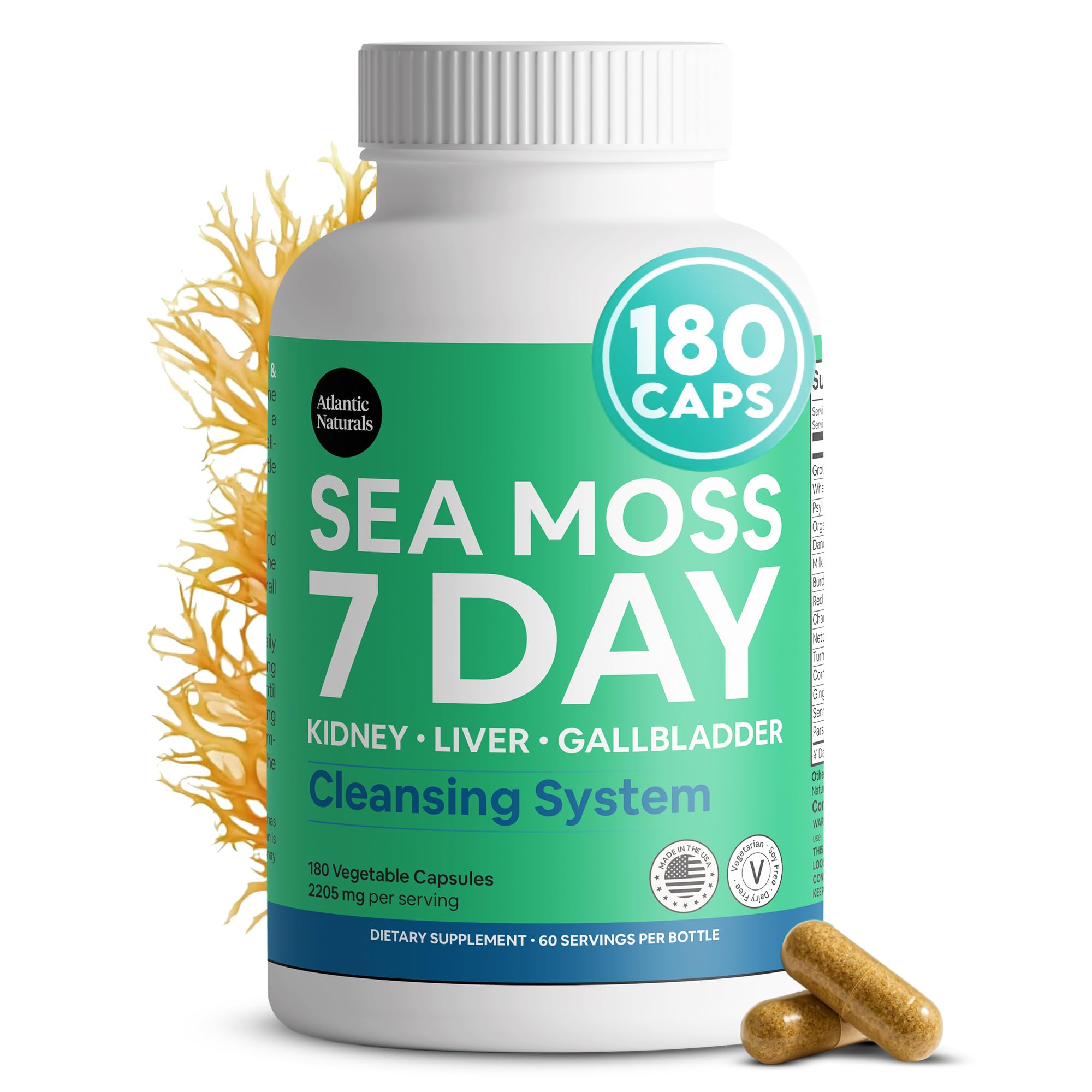 Atlantic Naturals Sea Moss Capsules – 7 Day Herbal Blend for Liver & Gallbladder Wellness – with Dandelion Root, Milk Thistle, Burdock Root, Red Clover & Chanca Piedra – 180 Count Sea Moss Capsules Atlantic NaturalsAu supplements