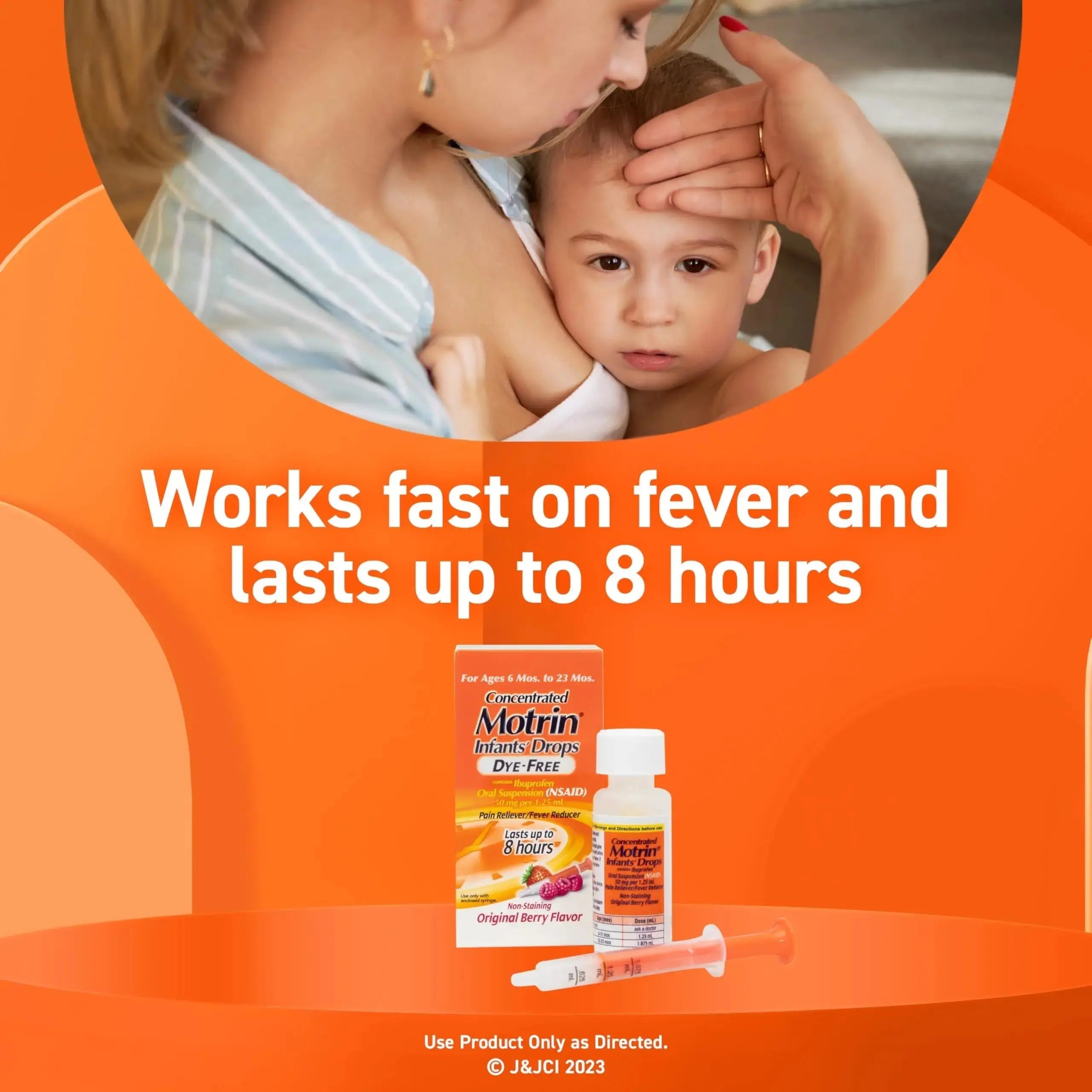 Motrin Infants Infant Ibuprofen Oral Suspension Concentrated Drops, NSAID Fever Reducer & Pain Reliever for Babies, Dye Free, Alcohol-Free, Berry Flavor, Includes Enclosed Syringe, 1 fl. oz Infants' MotrinAu supplements