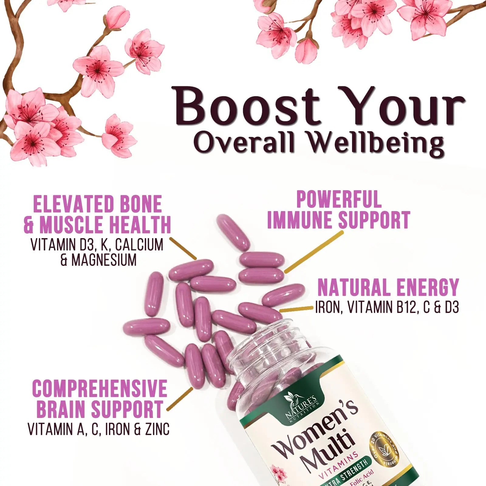 Multivitamin for Women - Complete Daily Womens Multivitamins with Calcium, Folic Acid, Vitamin A, C, D, E, & B Vitamins Nature's NutritionAu supplements