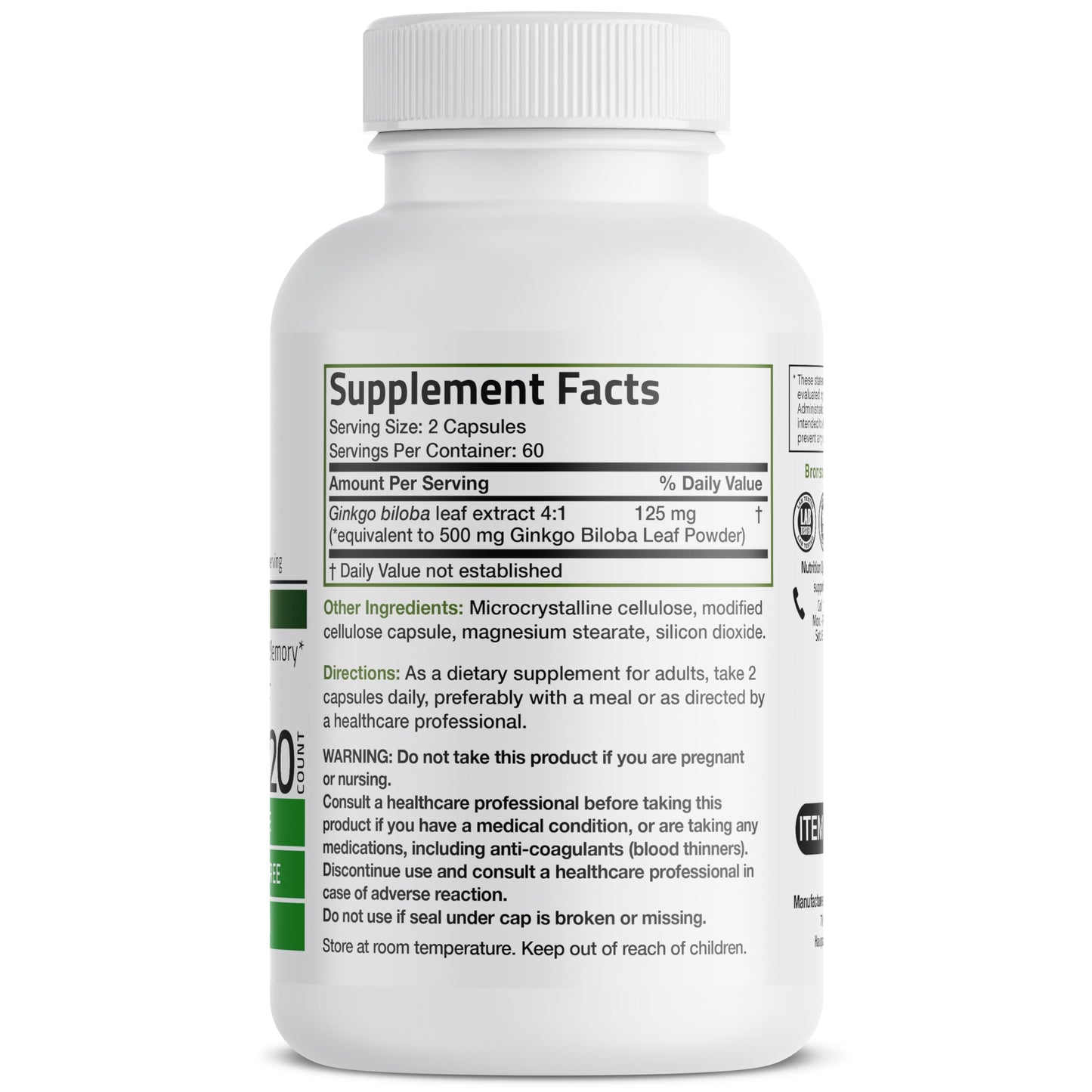 Bronson Ginkgo Biloba Extra Strength 125mg (4:1 Extract) Equivalent to 500mg BronsonUS supplements